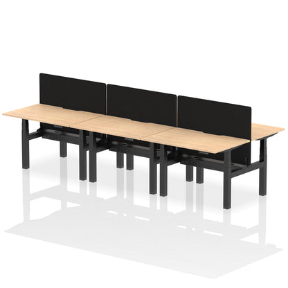 Air Back-to-Back Scalloped Edge Height Adjustable Bench Desk - 6 Person with Black Straight Screen - Ergometric