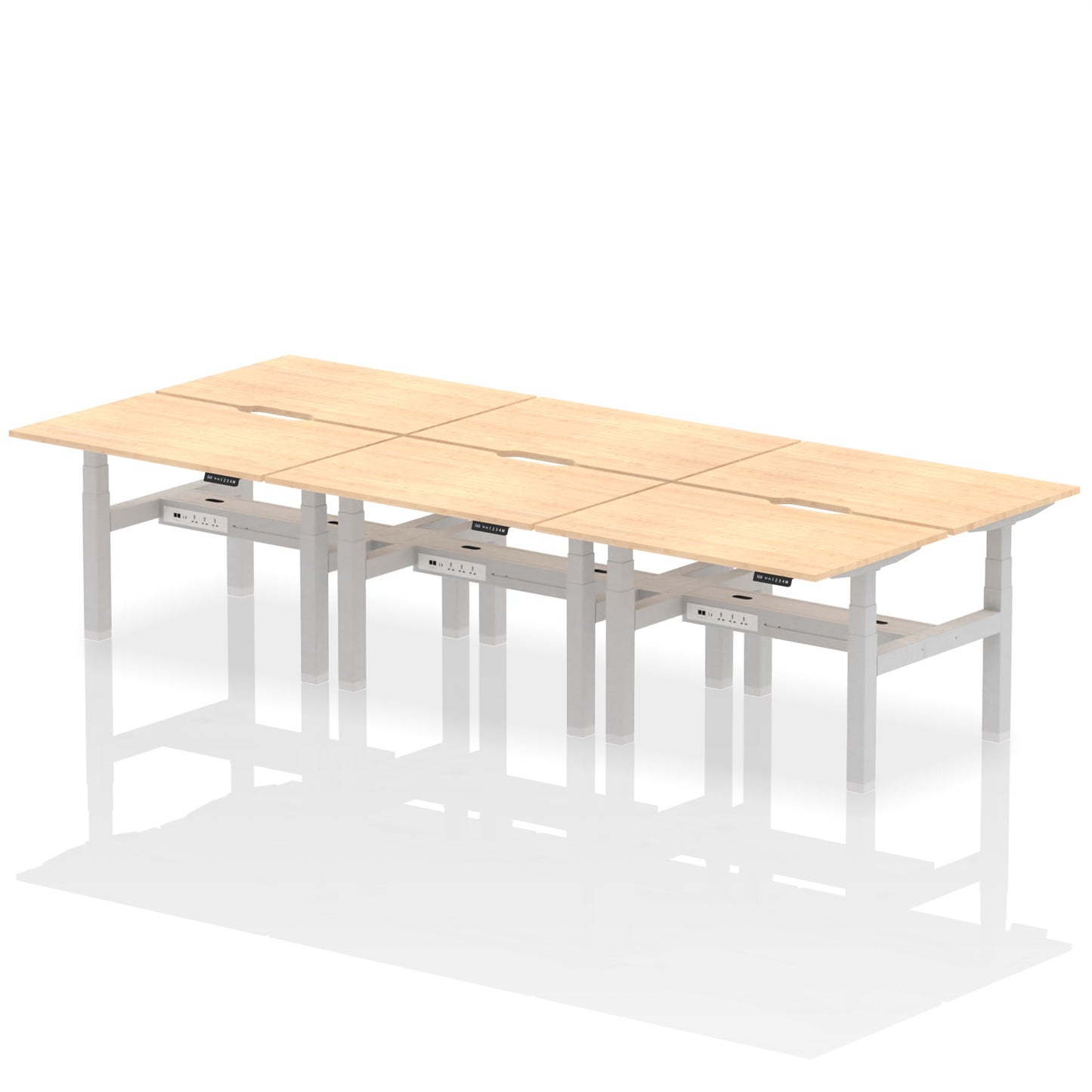 Air Back-to-Back Scalloped Edge Height Adjustable Bench Desk - 6 Person - Ergometric