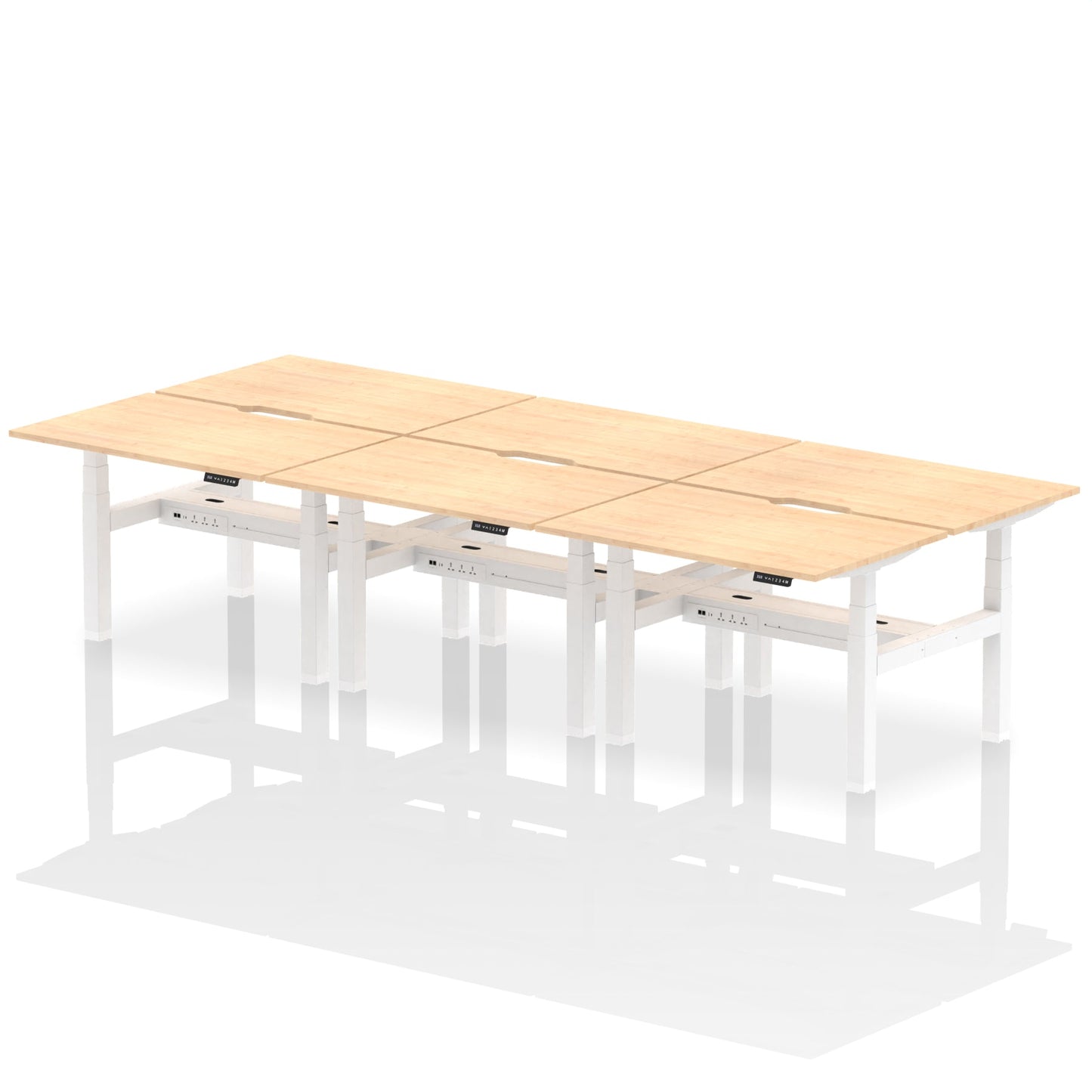 Air Back-to-Back Scalloped Edge Height Adjustable Bench Desk - 6 Person - Ergometric