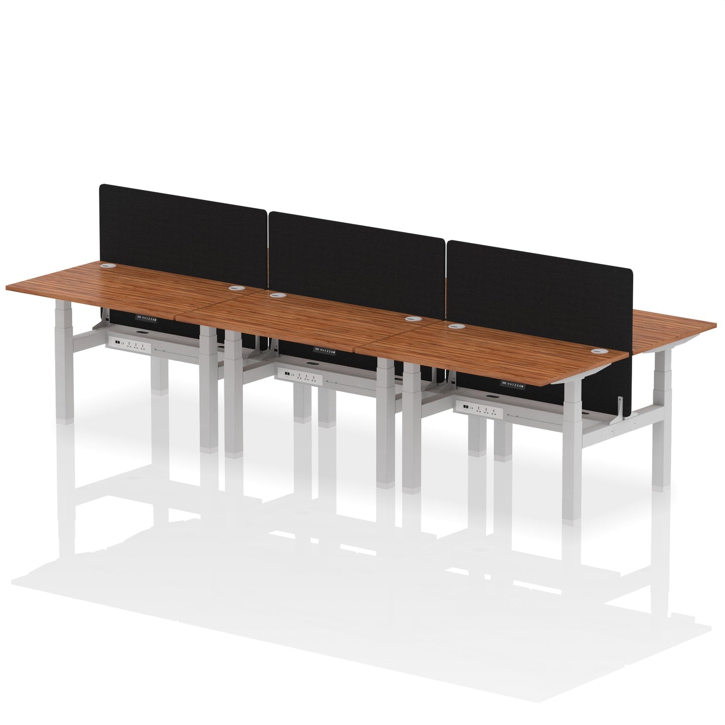 Air Back-to-Back Height Adjustable Bench Desk - 6 Person with Black Straight Screen - Ergometric