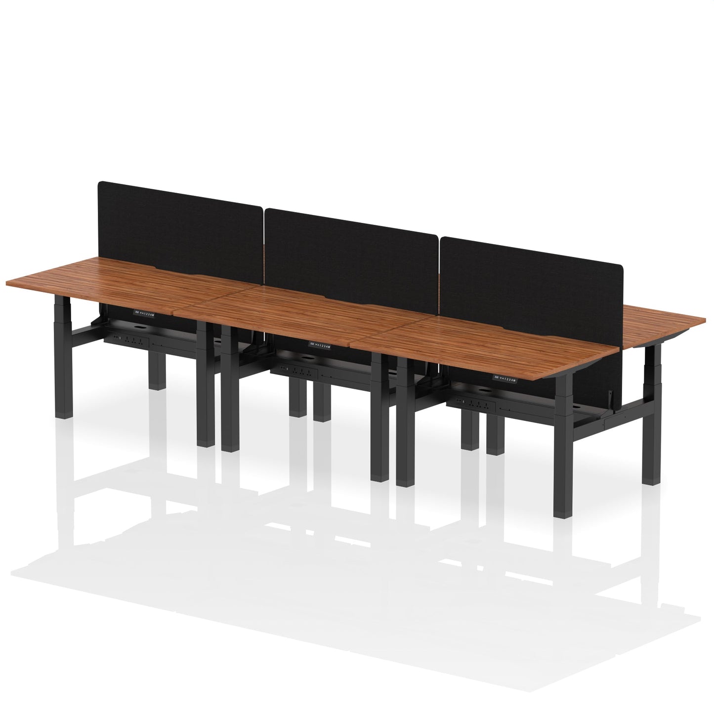 Air Back-to-Back Scalloped Edge Height Adjustable Bench Desk - 6 Person with Black Straight Screen - Ergometric