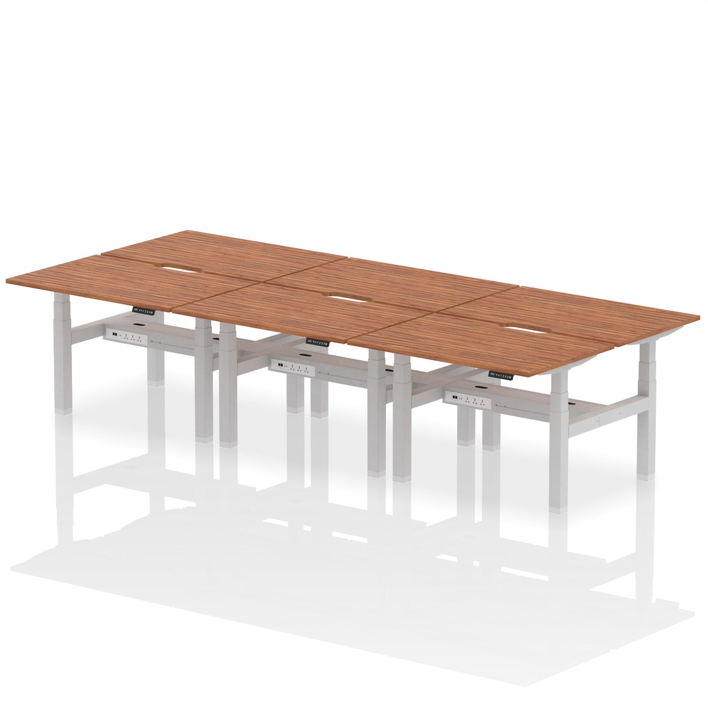 Air Back-to-Back Scalloped Edge Height Adjustable Bench Desk - 6 Person - Ergometric
