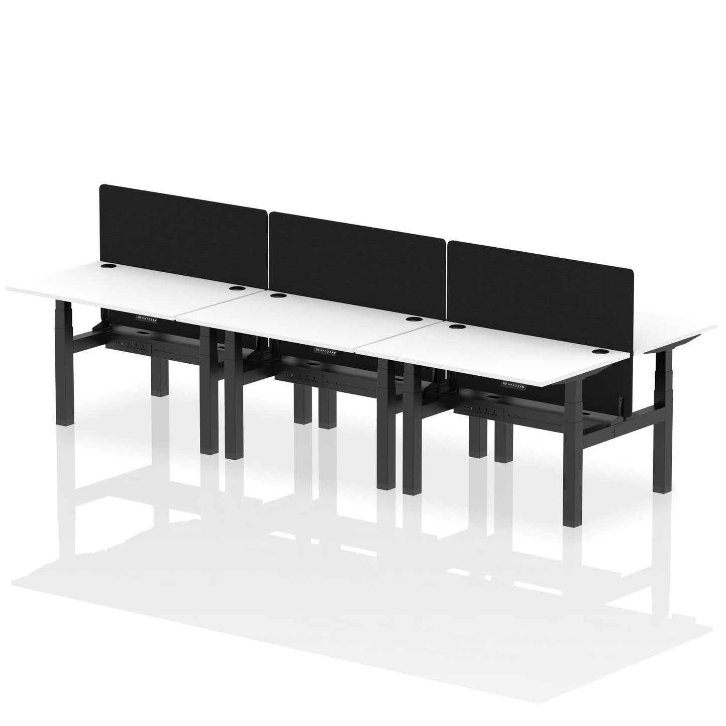 Air Back-to-Back Height Adjustable Bench Desk - 6 Person with Black Straight Screen - Ergometric