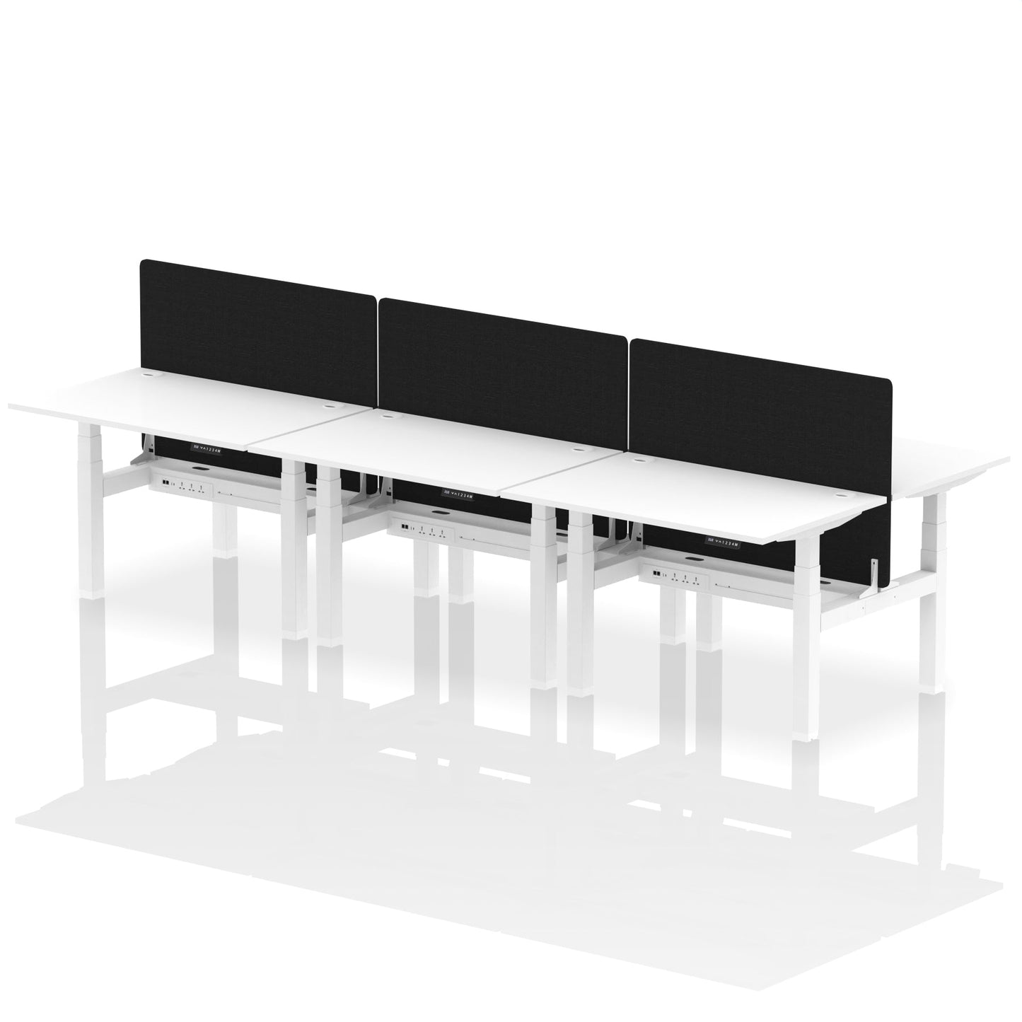 Air Back-to-Back Height Adjustable Bench Desk - 6 Person with Black Straight Screen - Ergometric