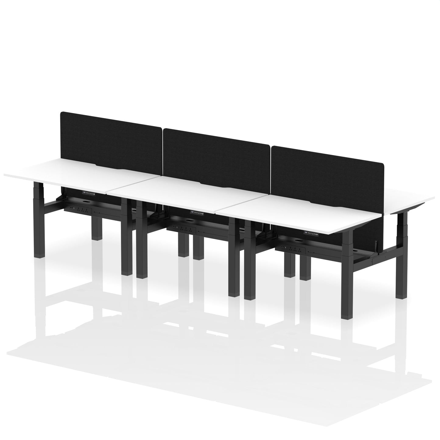 Air Back-to-Back Scalloped Edge Height Adjustable Bench Desk - 6 Person with Black Straight Screen - Ergometric