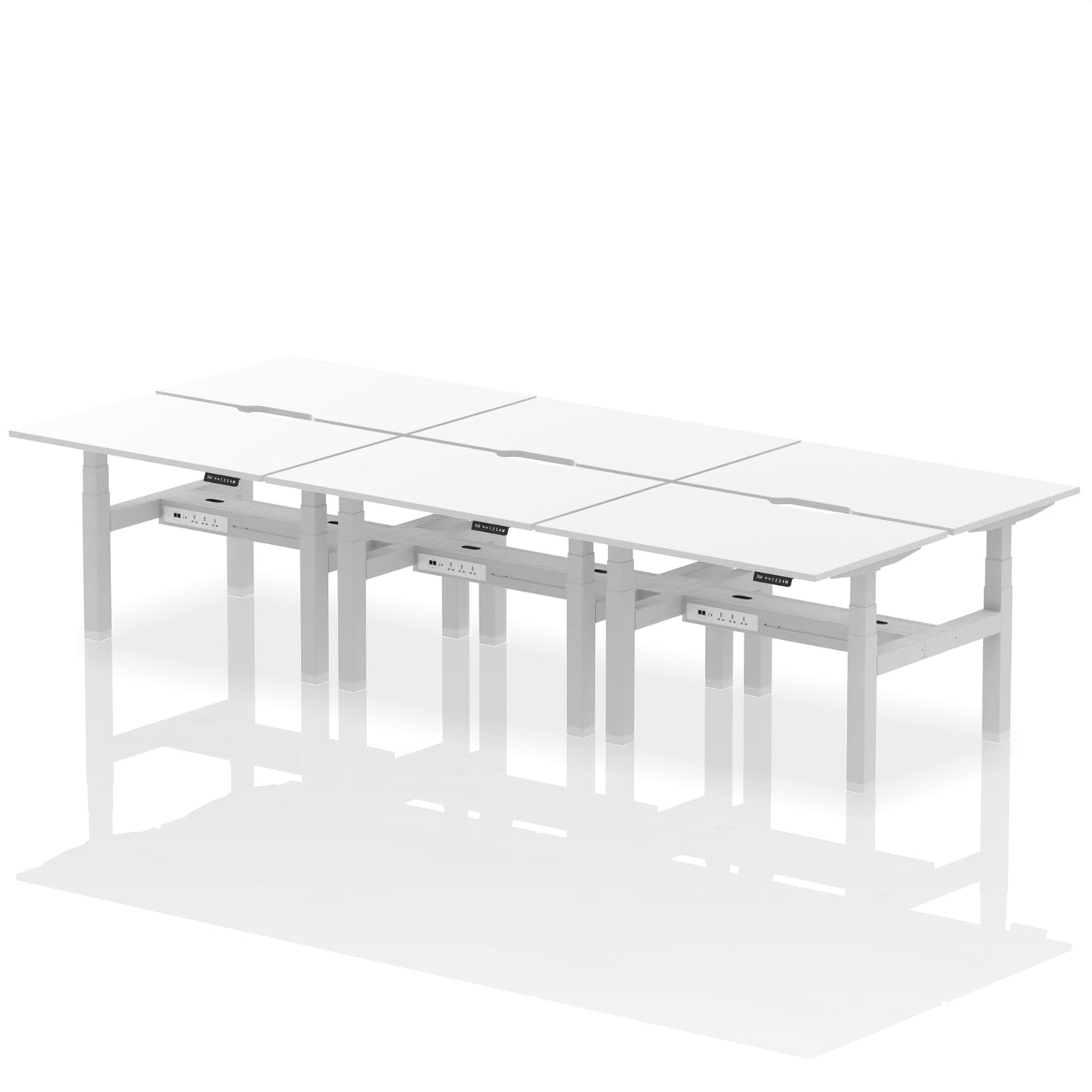 Air Back-to-Back Scalloped Edge Height Adjustable Bench Desk - 6 Person - Ergometric