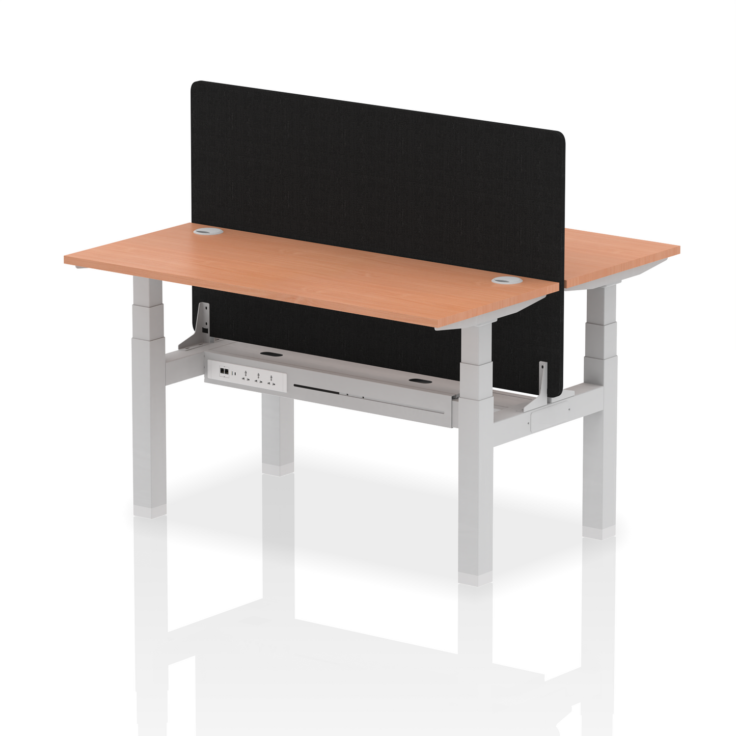Air Back-to-Back Slimline Height Adjustable Bench Desk - 2 Person with Black Straight Screen - Ergometric