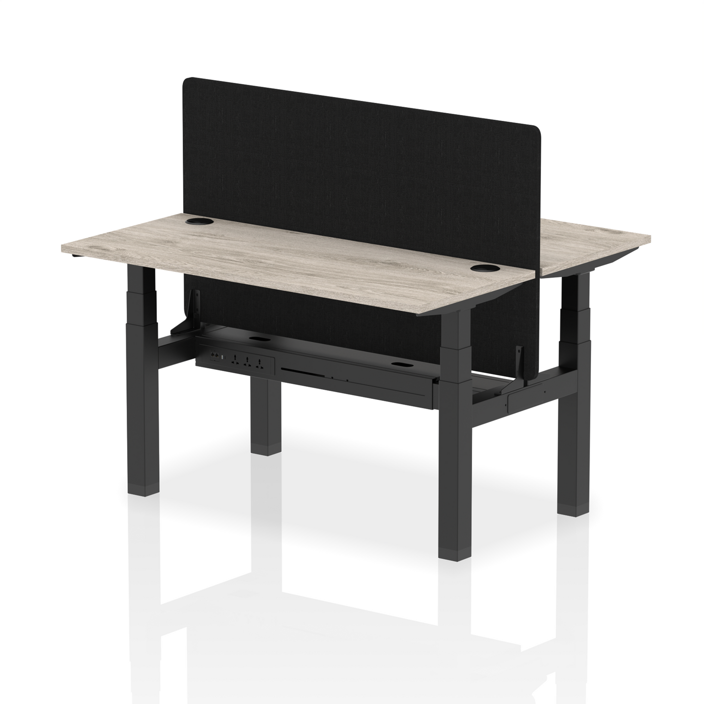 Air Back-to-Back Slimline Height Adjustable Bench Desk - 2 Person with Black Straight Screen - Ergometric