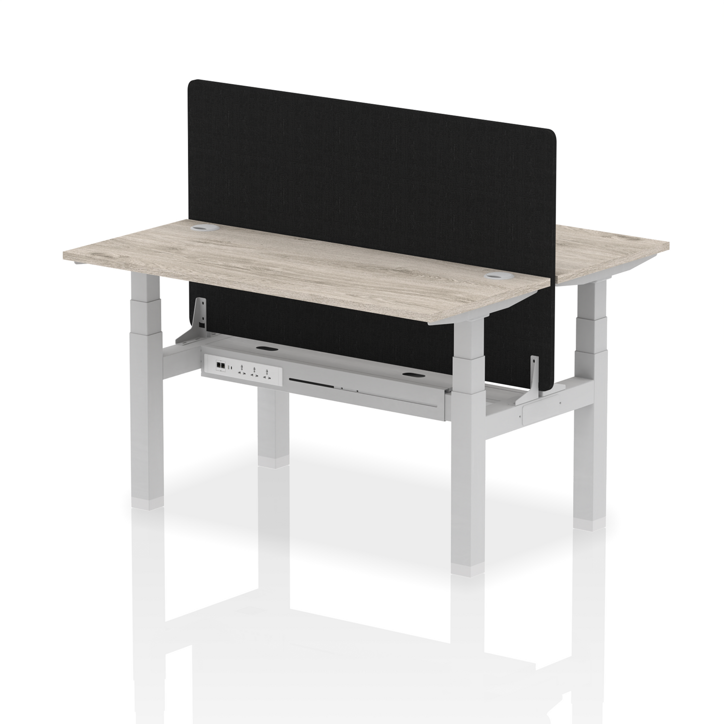 Air Back-to-Back Slimline Height Adjustable Bench Desk - 2 Person with Black Straight Screen - Ergometric