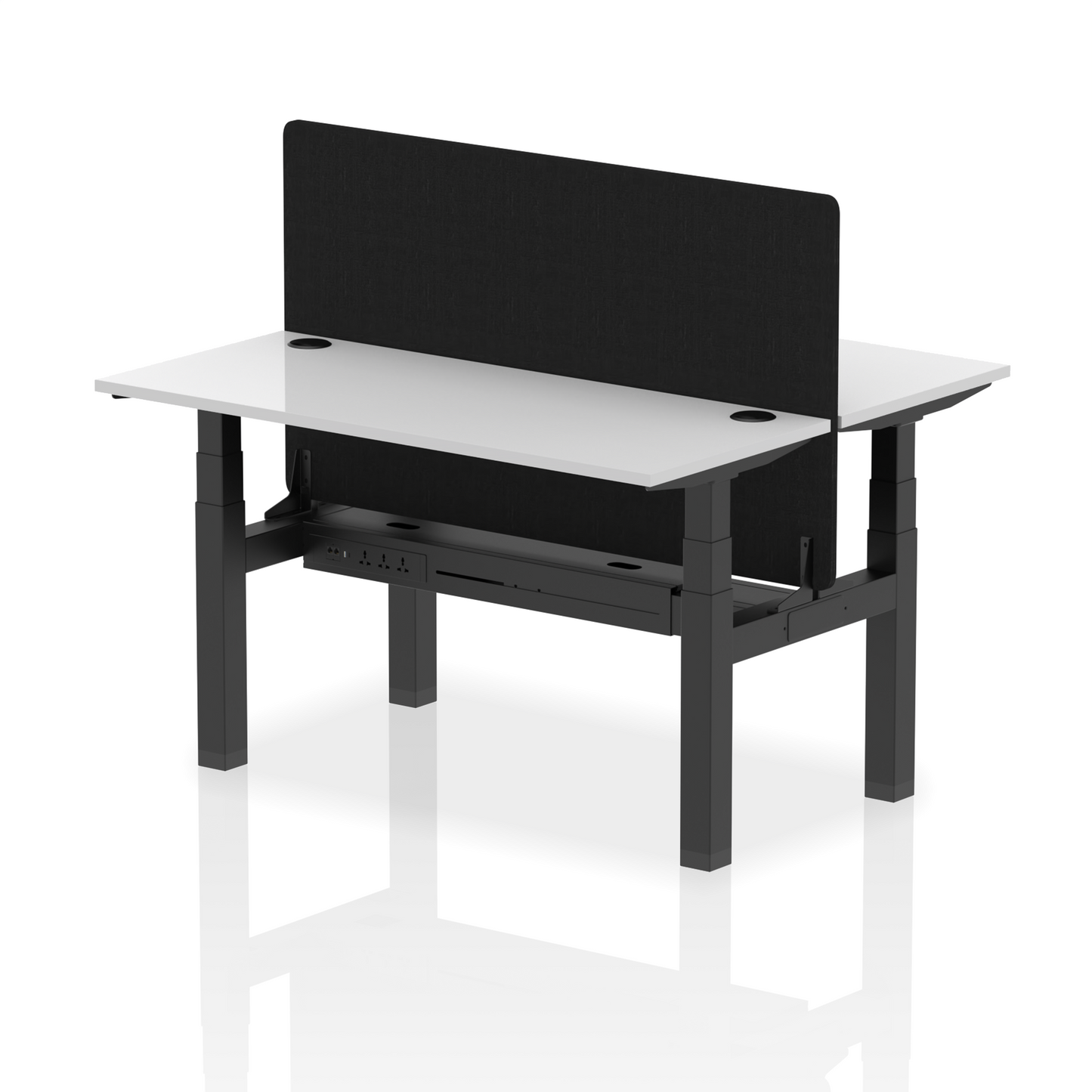 Air Back-to-Back Slimline Height Adjustable Bench Desk - 2 Person with Black Straight Screen - Ergometric