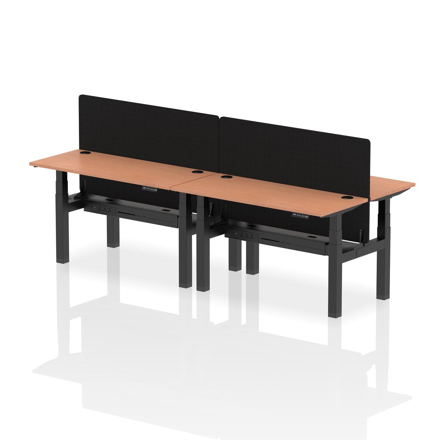 Air Back-to-Back Slimline Height Adjustable Bench Desk - 4 Person with Black Straight Screen - Ergometric
