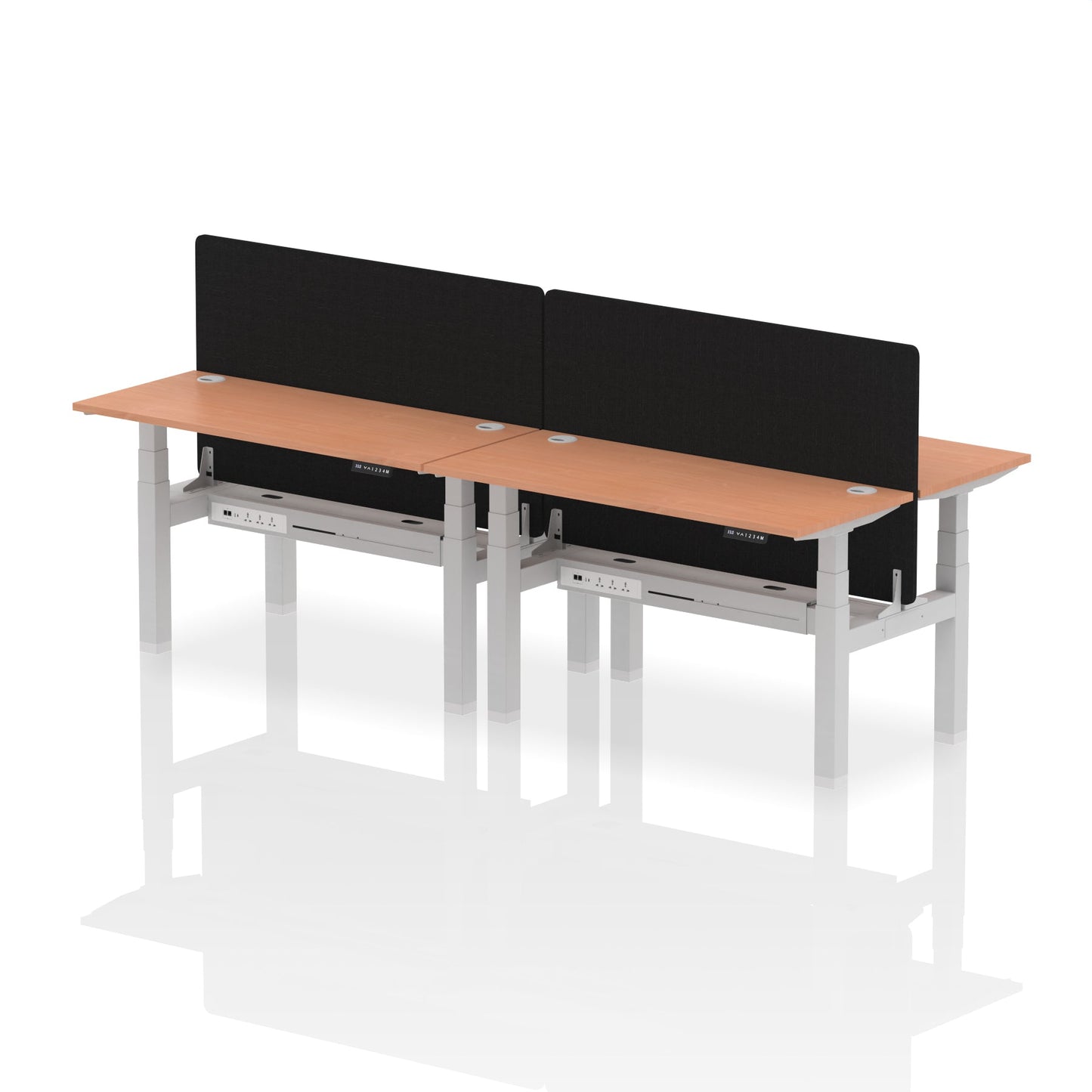 Air Back-to-Back Slimline Height Adjustable Bench Desk - 4 Person with Black Straight Screen - Ergometric