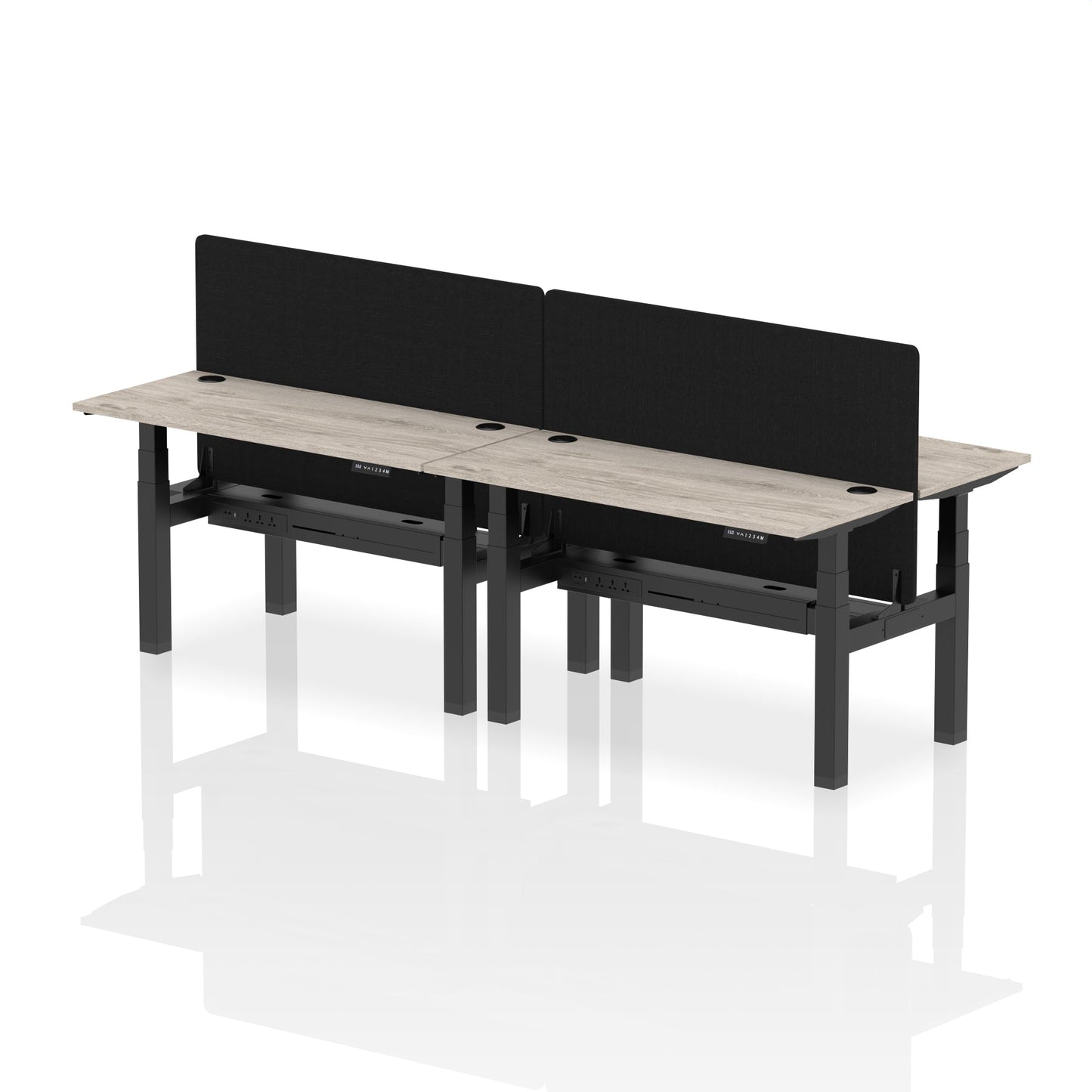 Air Back-to-Back Slimline Height Adjustable Bench Desk - 4 Person with Black Straight Screen - Ergometric