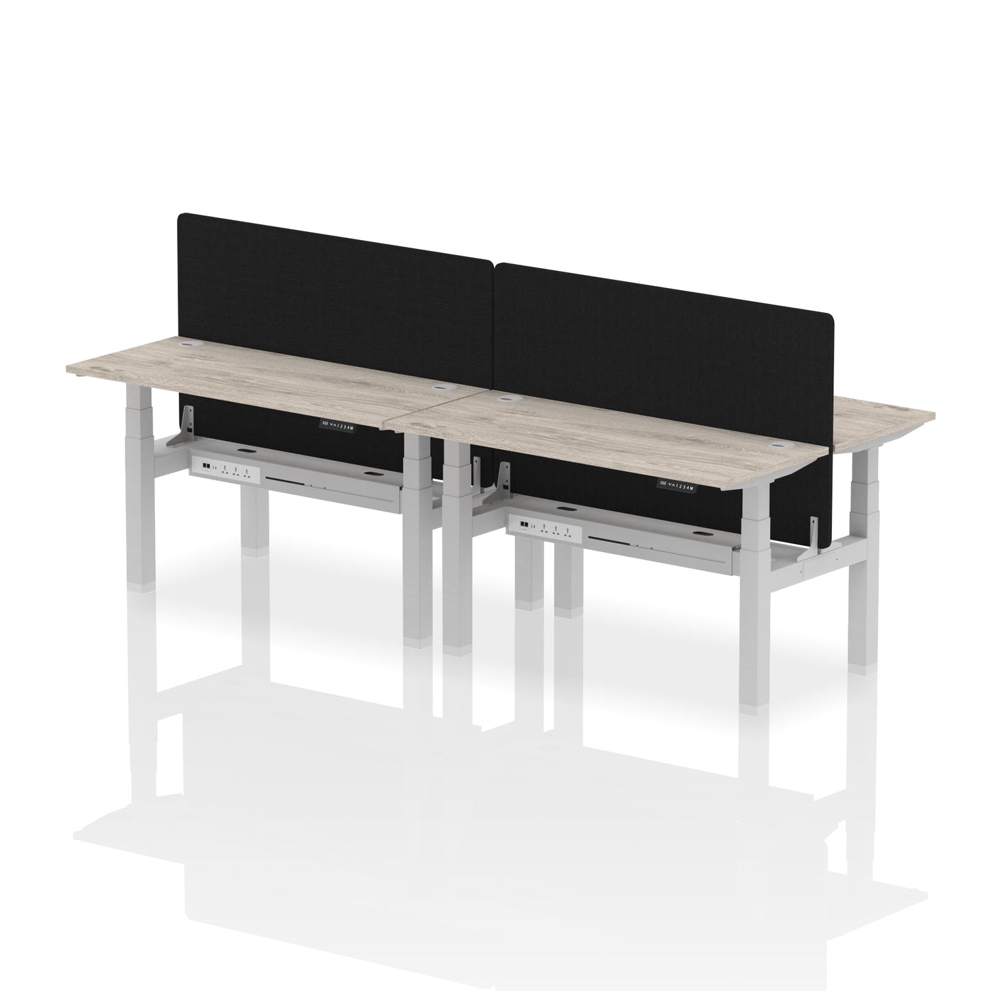 Air Back-to-Back Slimline Height Adjustable Bench Desk - 4 Person with Black Straight Screen - Ergometric