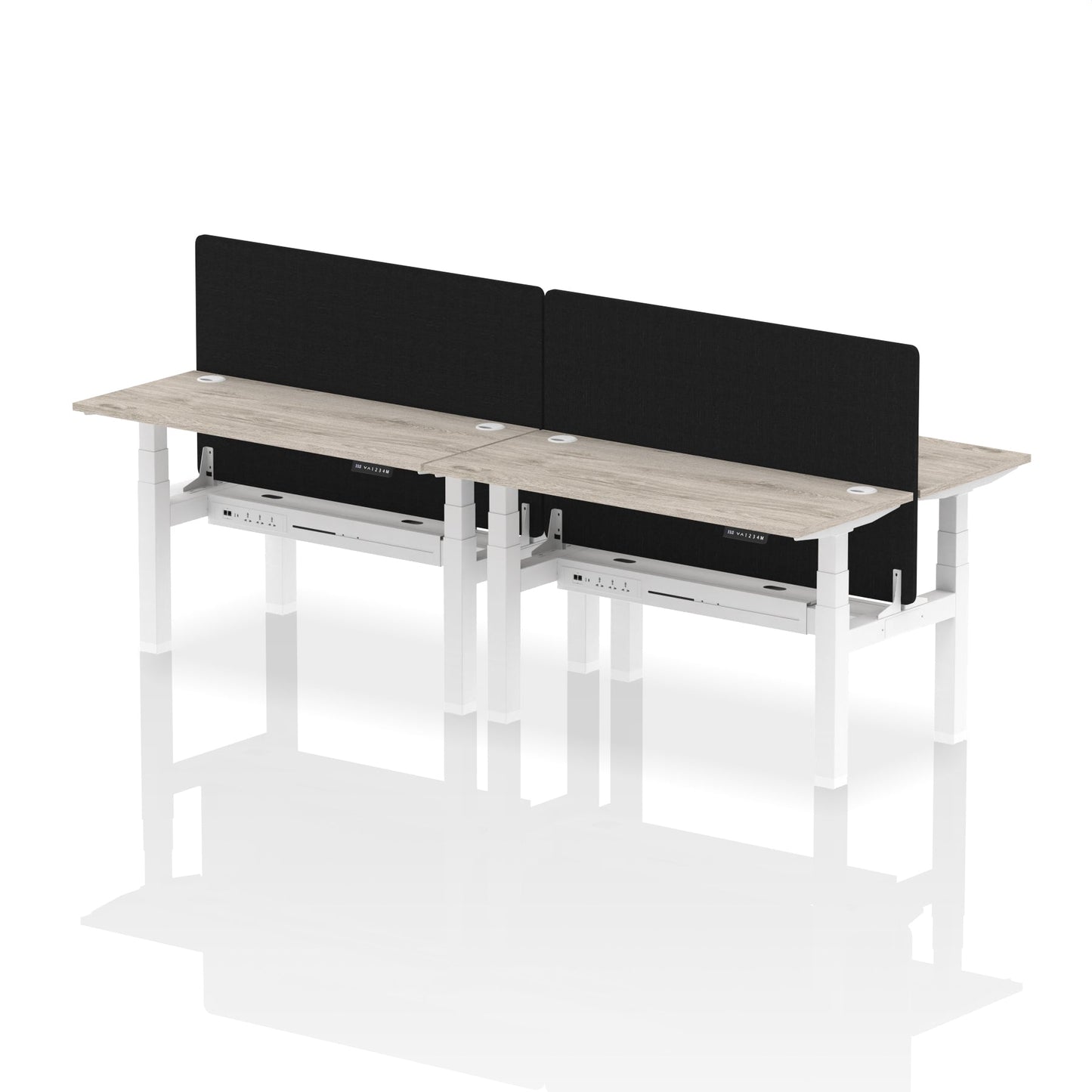 Air Back-to-Back Slimline Height Adjustable Bench Desk - 4 Person with Black Straight Screen - Ergometric
