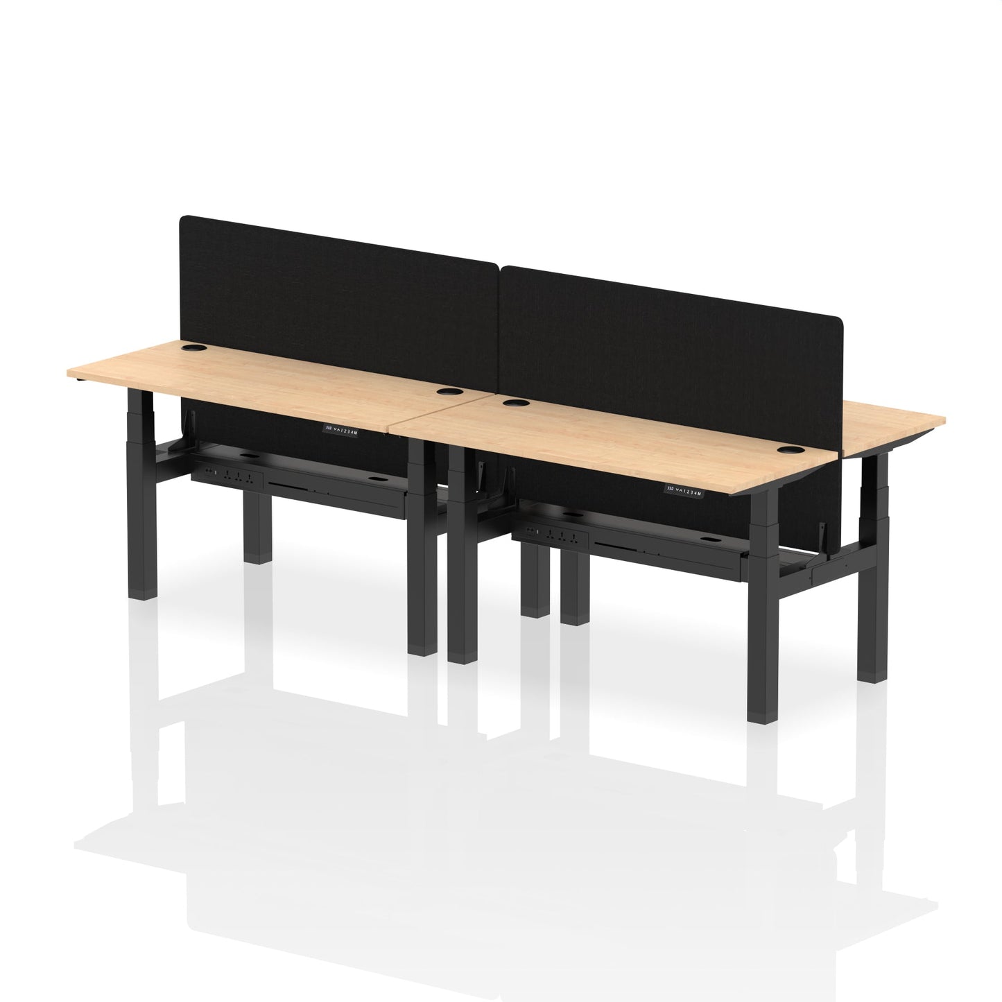 Air Back-to-Back Slimline Height Adjustable Bench Desk - 4 Person with Black Straight Screen - Ergometric