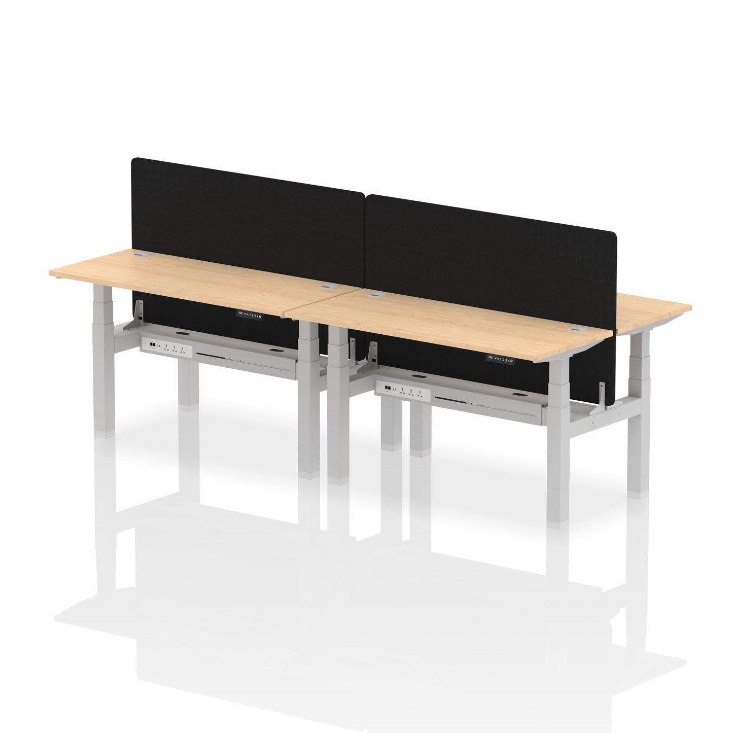 Air Back-to-Back Slimline Height Adjustable Bench Desk - 4 Person with Black Straight Screen - Ergometric