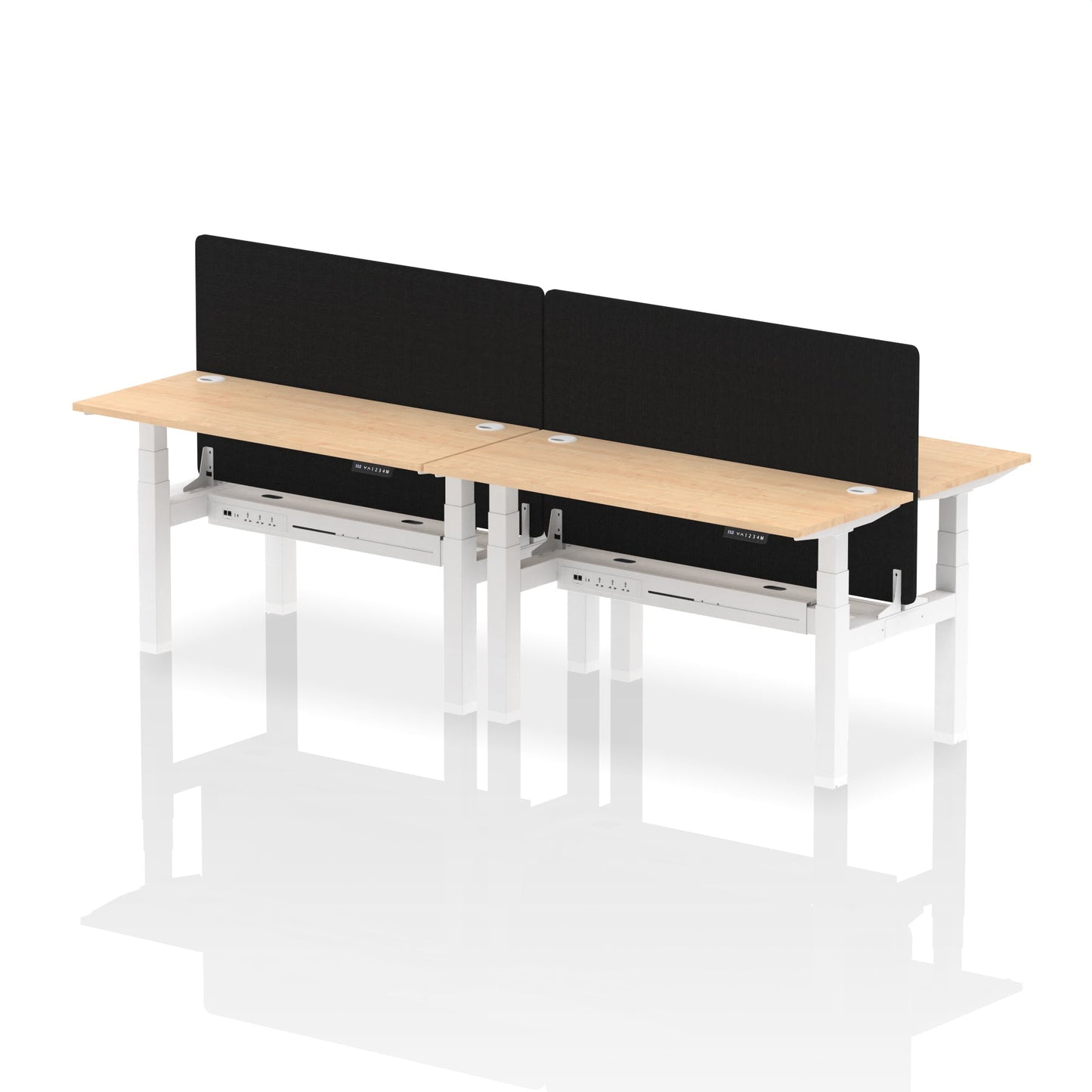 Air Back-to-Back Slimline Height Adjustable Bench Desk - 4 Person with Black Straight Screen - Ergometric