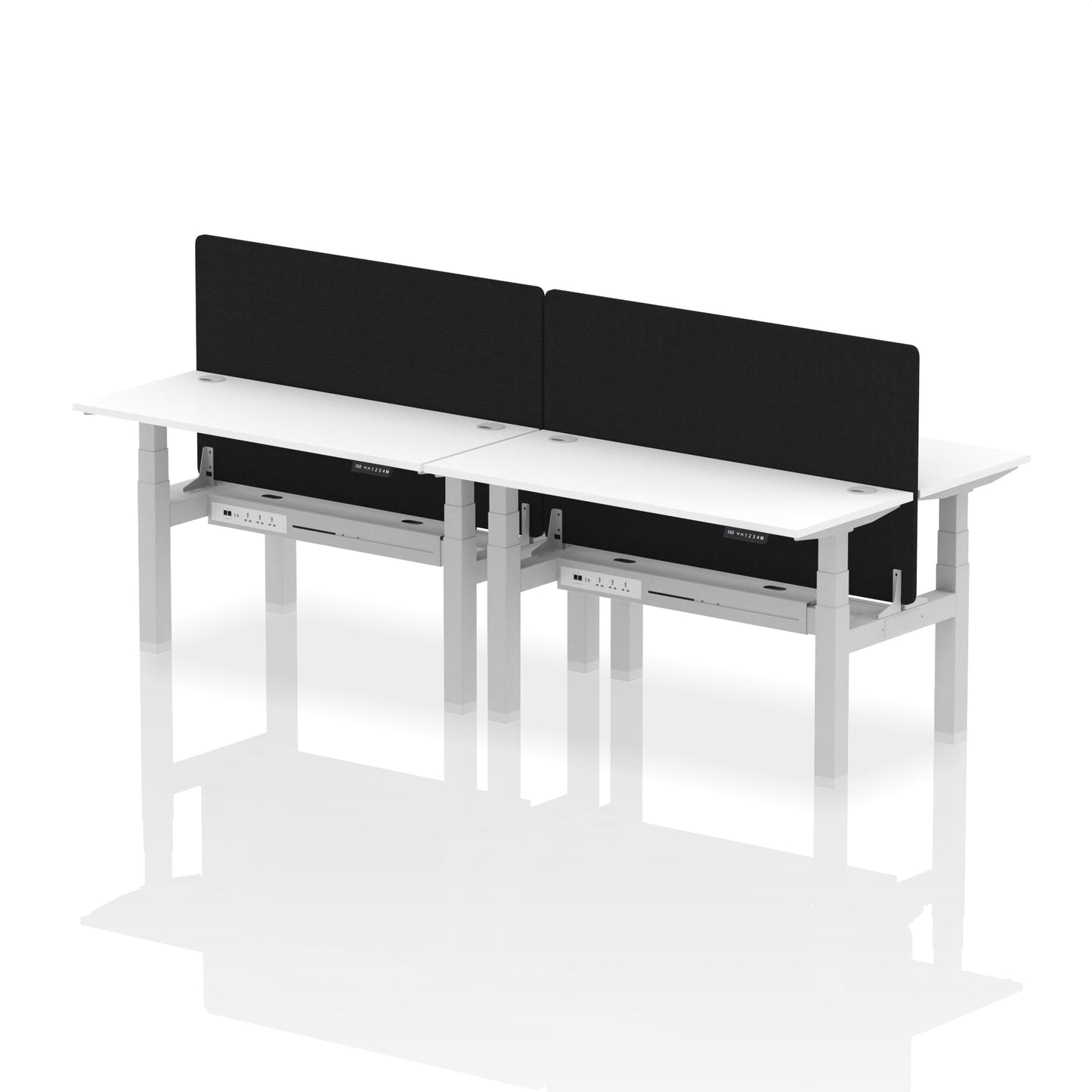 Air Back-to-Back Slimline Height Adjustable Bench Desk - 4 Person with Black Straight Screen - Ergometric