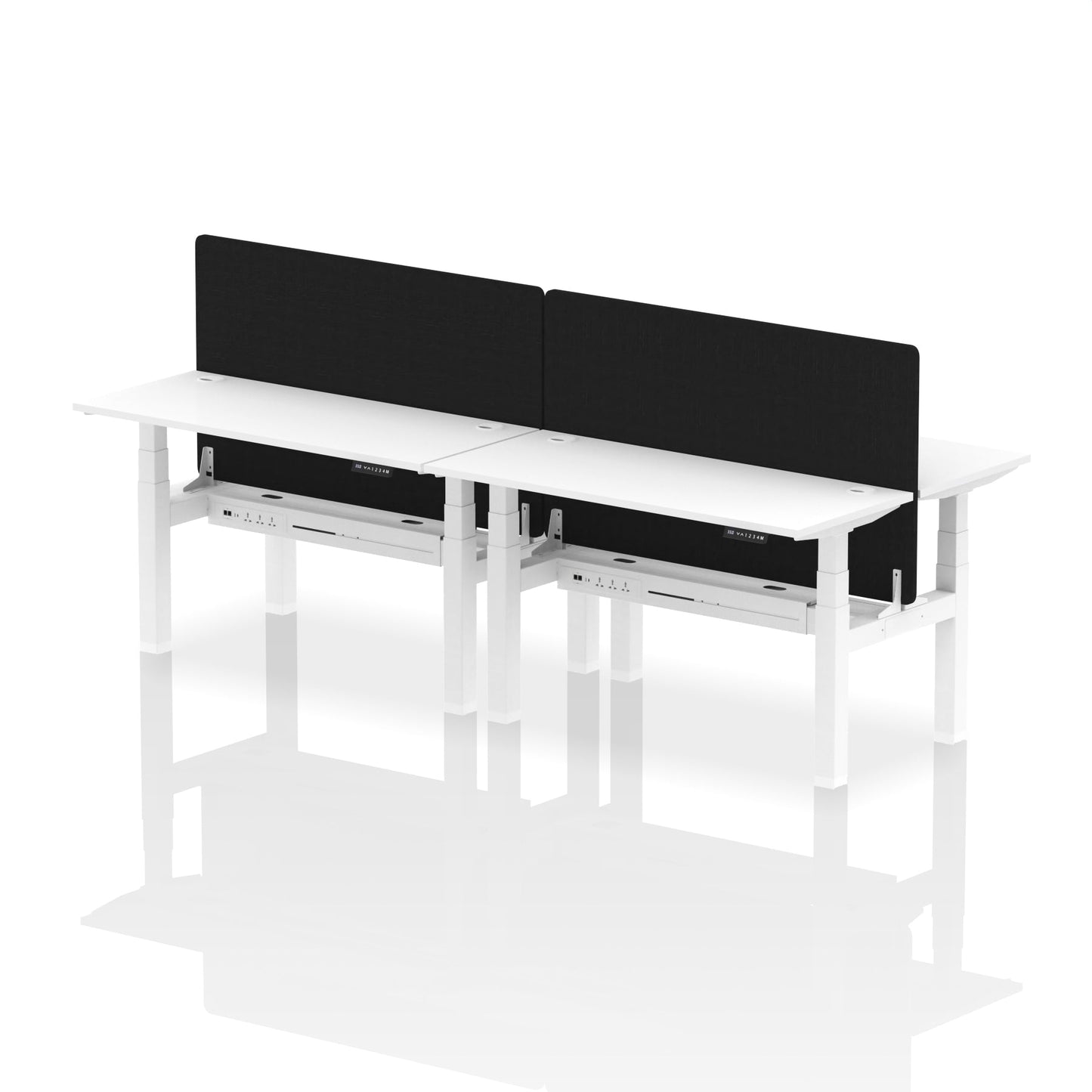 Air Back-to-Back Slimline Height Adjustable Bench Desk - 4 Person with Black Straight Screen - Ergometric