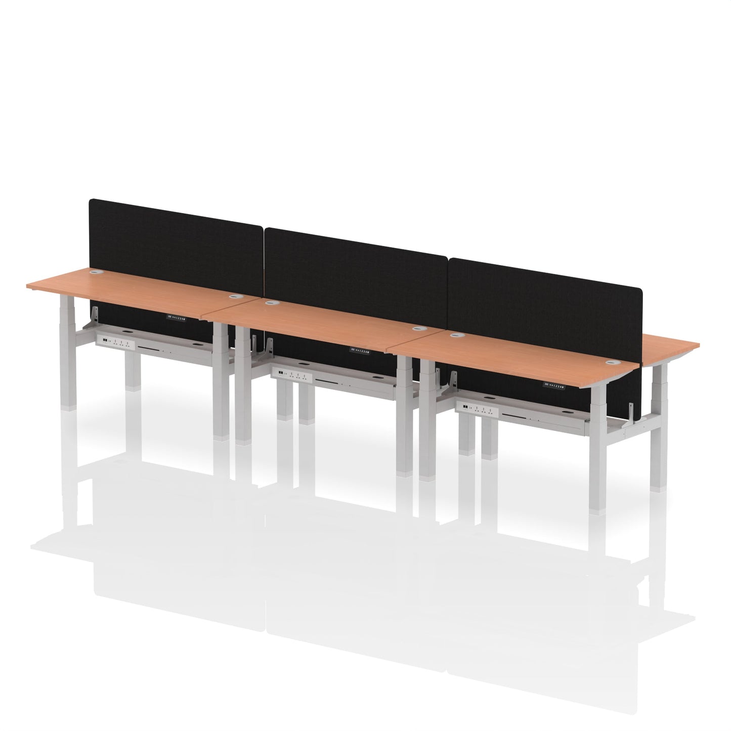 Air Back-to-Back Slimline Height Adjustable Bench Desk - 6 Person with Black Straight Screen - Ergometric