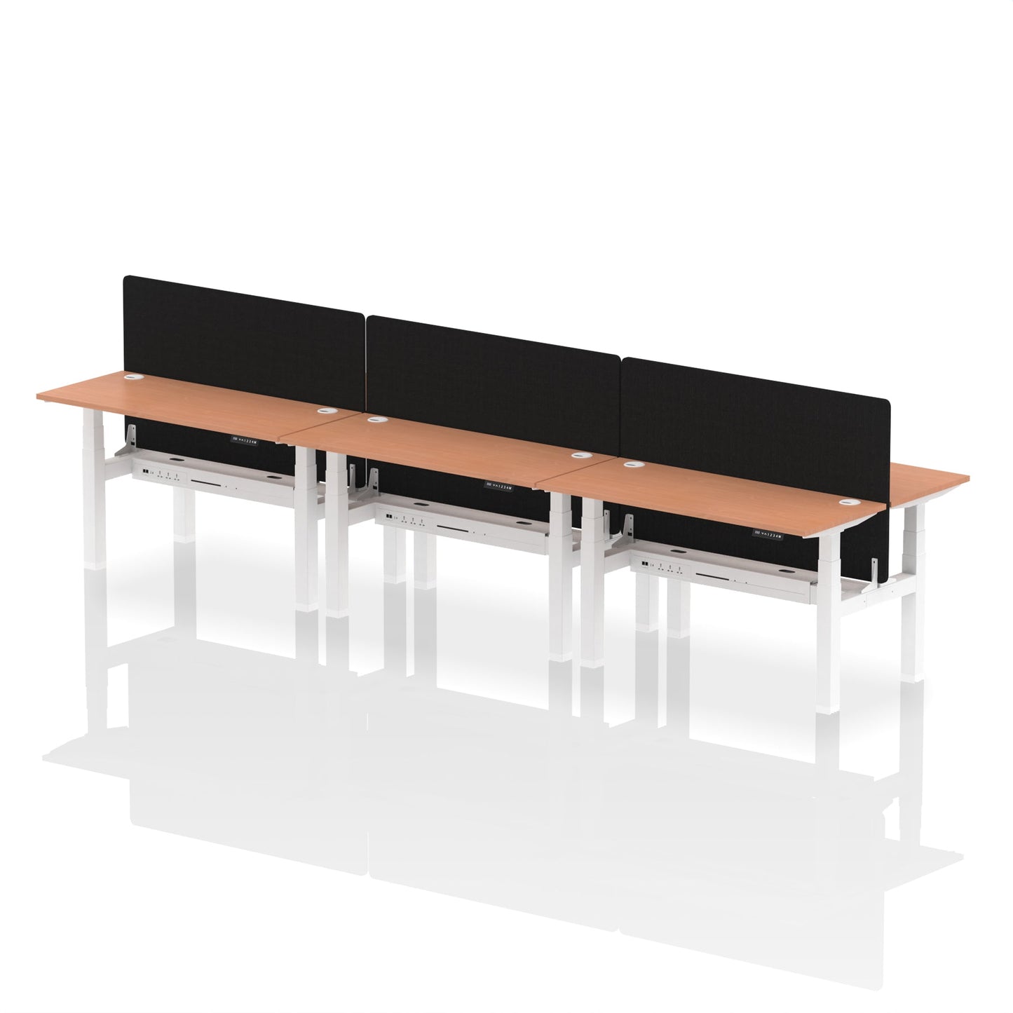 Air Back-to-Back Slimline Height Adjustable Bench Desk - 6 Person with Black Straight Screen - Ergometric