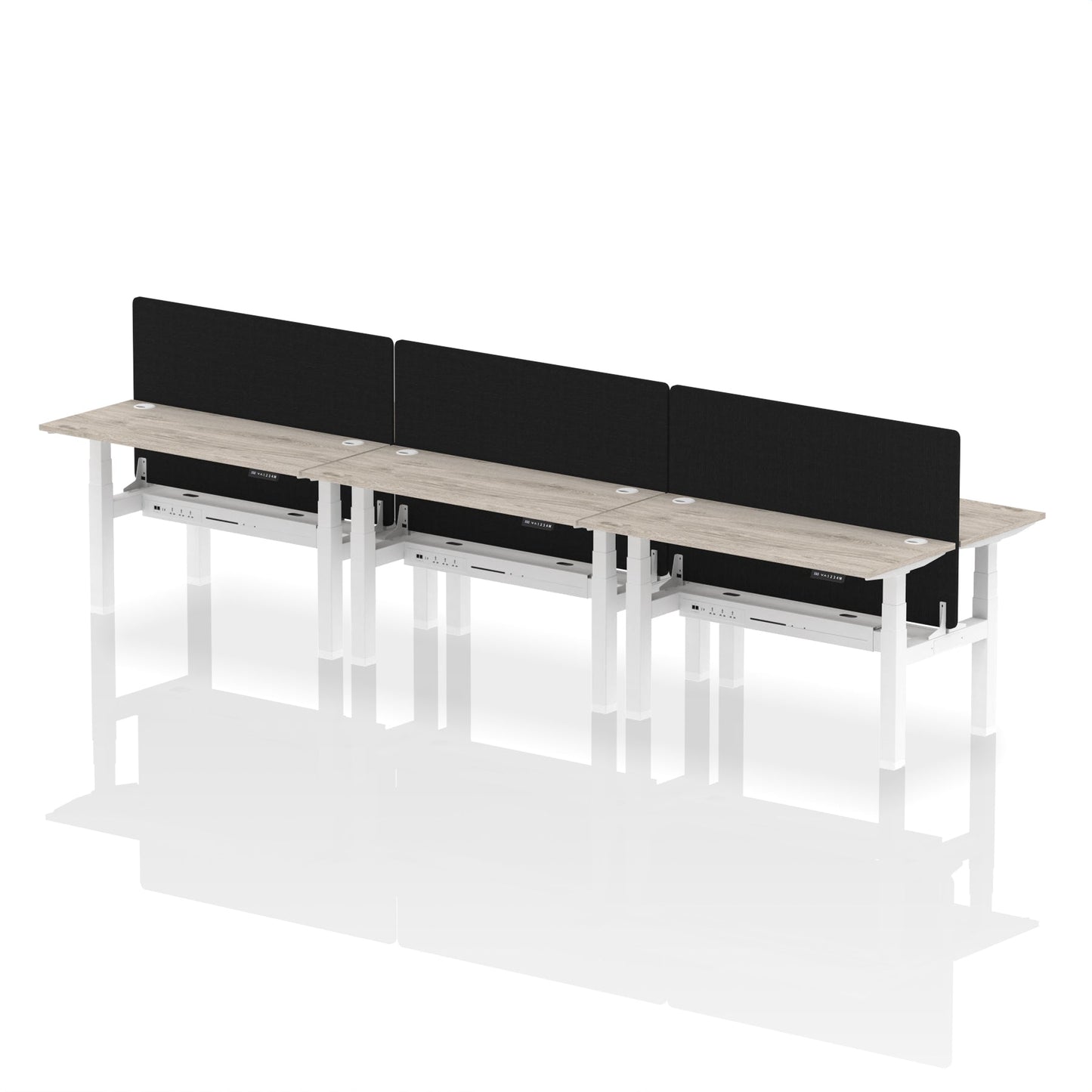 Air Back-to-Back Slimline Height Adjustable Bench Desk - 6 Person with Black Straight Screen - Ergometric