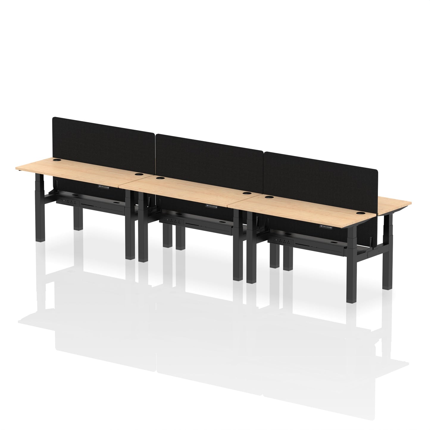 Air Back-to-Back Slimline Height Adjustable Bench Desk - 6 Person with Black Straight Screen - Ergometric