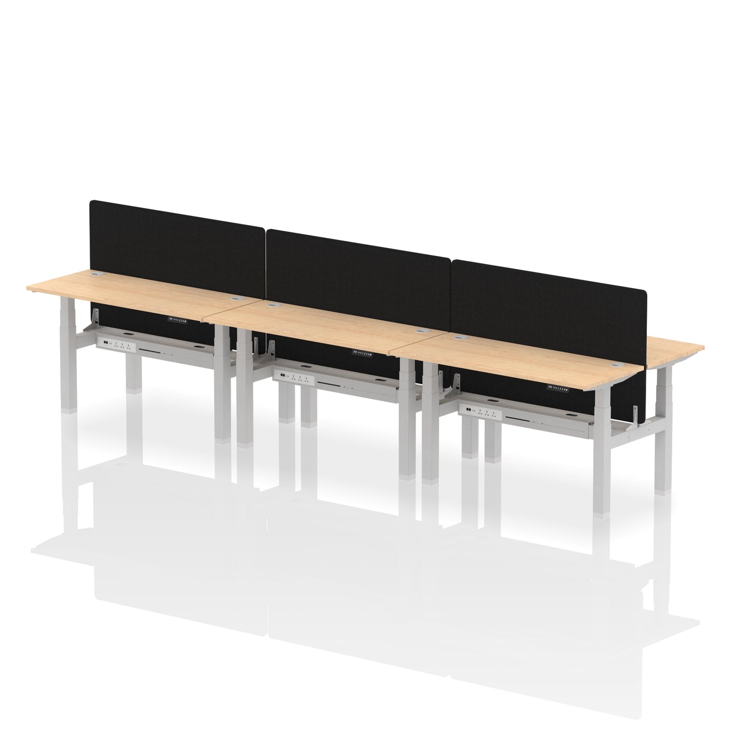 Air Back-to-Back Slimline Height Adjustable Bench Desk - 6 Person with Black Straight Screen - Ergometric