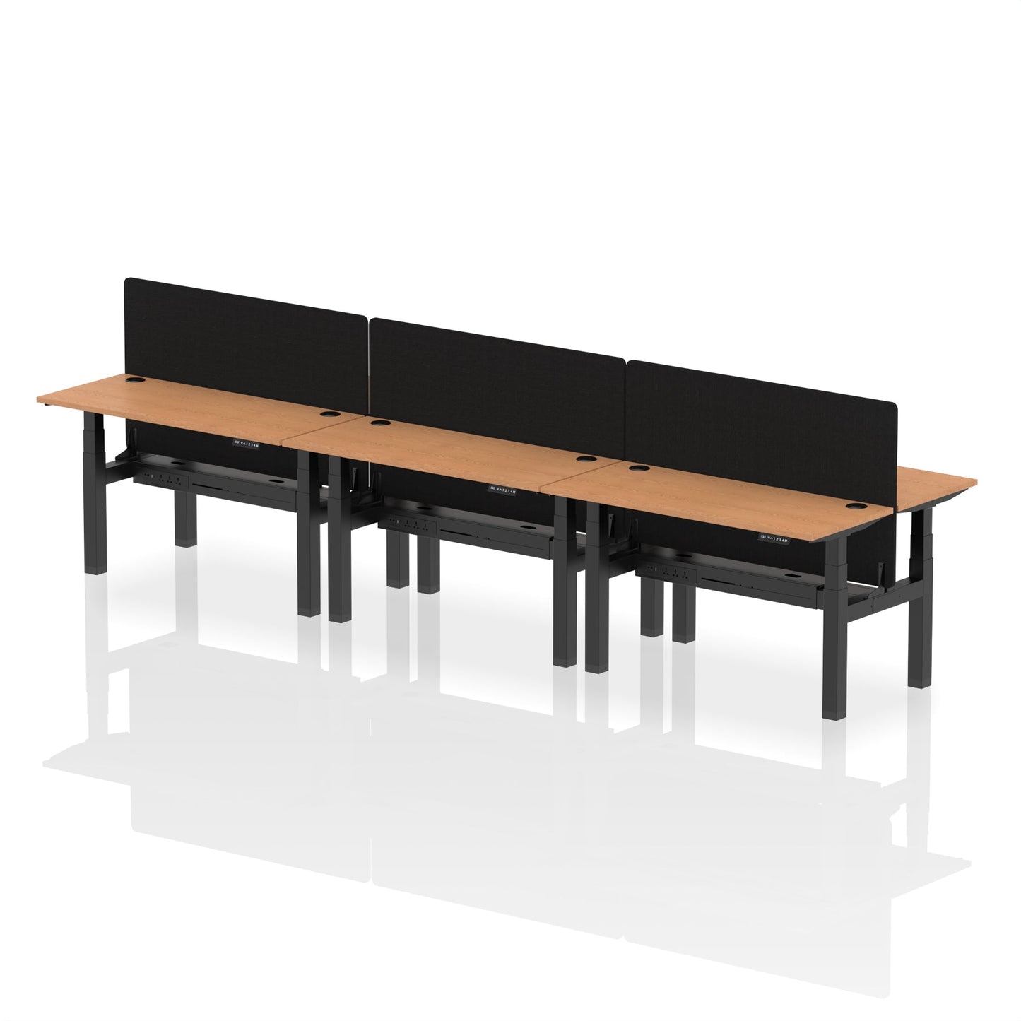 Air Back-to-Back Slimline Height Adjustable Bench Desk - 6 Person with Black Straight Screen - Ergometric