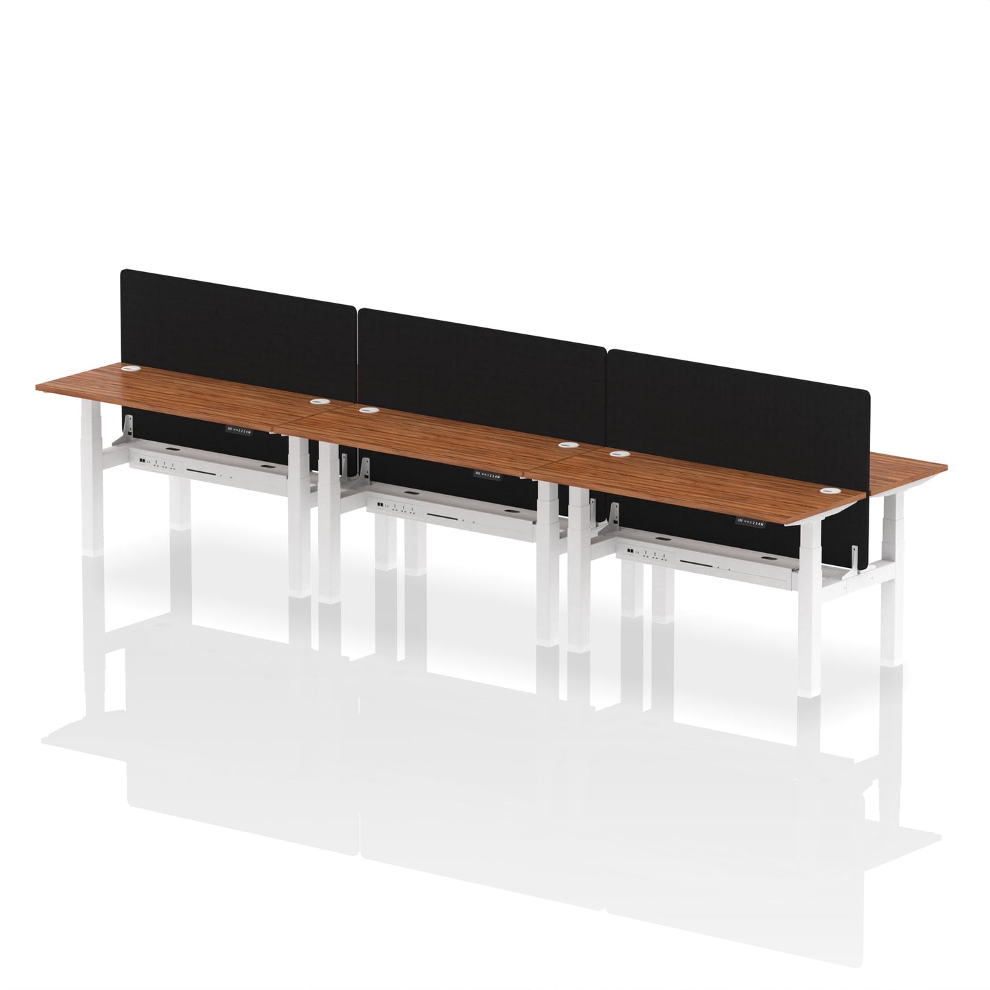 Air Back-to-Back Slimline Height Adjustable Bench Desk - 6 Person with Black Straight Screen - Ergometric