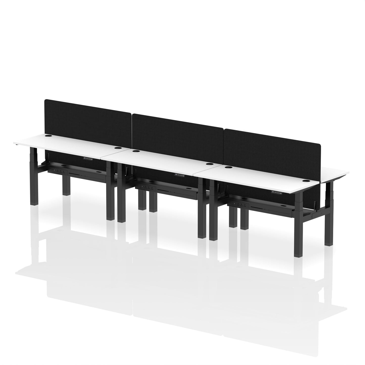Air Back-to-Back Slimline Height Adjustable Bench Desk - 6 Person with Black Straight Screen - Ergometric