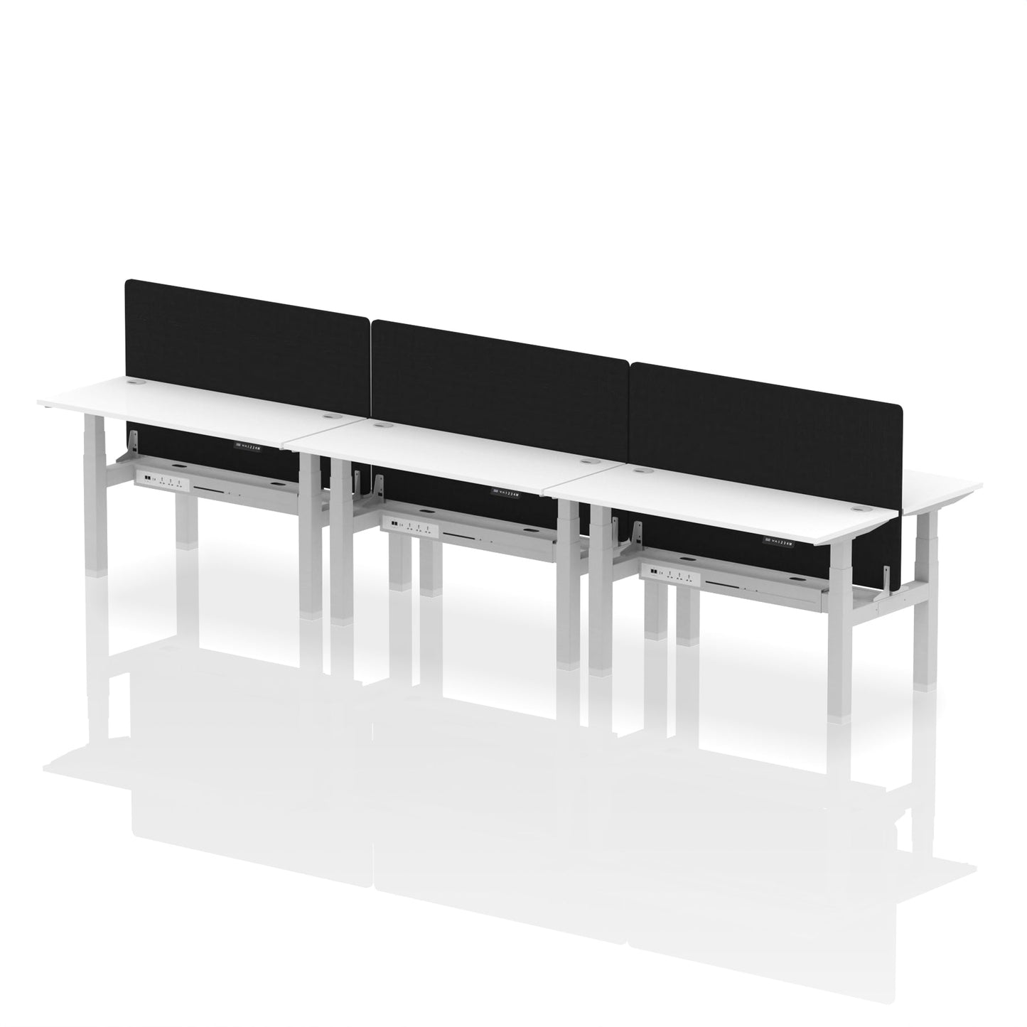 Air Back-to-Back Slimline Height Adjustable Bench Desk - 6 Person with Black Straight Screen - Ergometric