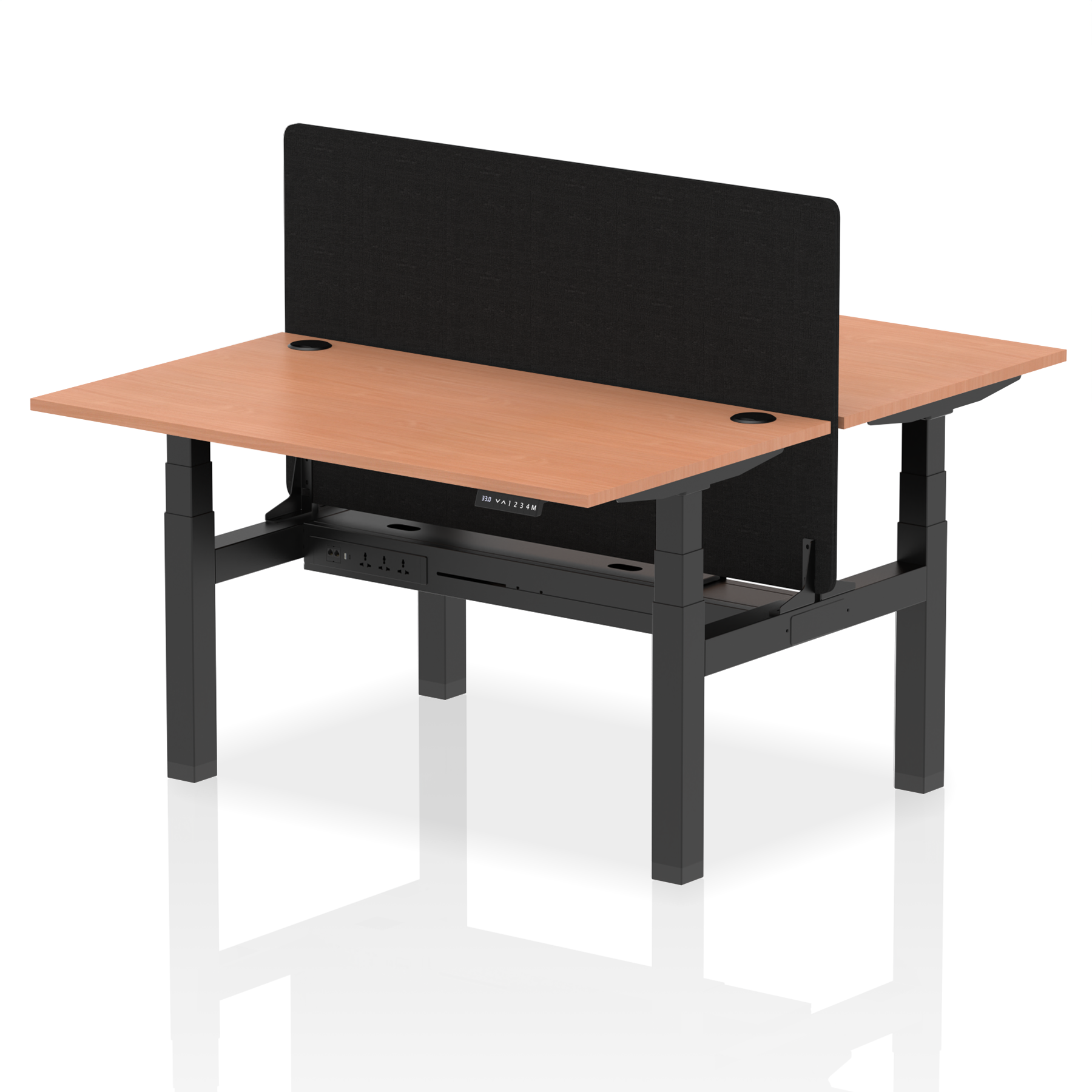Air Back-to-Back Height Adjustable Bench Desk - 2 Person with Black Straight Screen - Ergometric