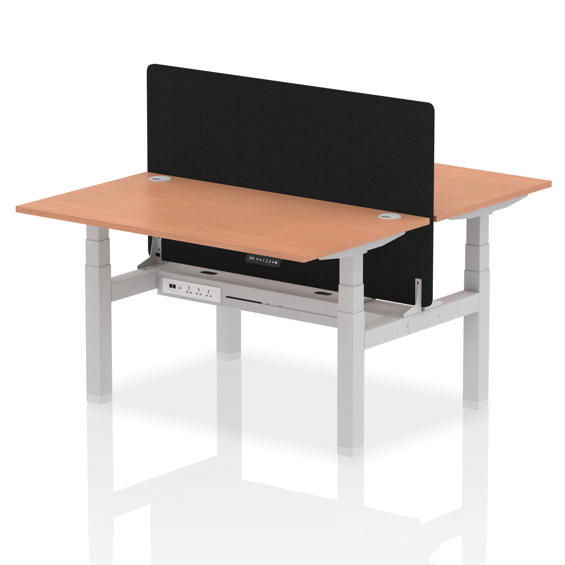 Air Back-to-Back Height Adjustable Bench Desk - 2 Person with Black Straight Screen - Ergometric
