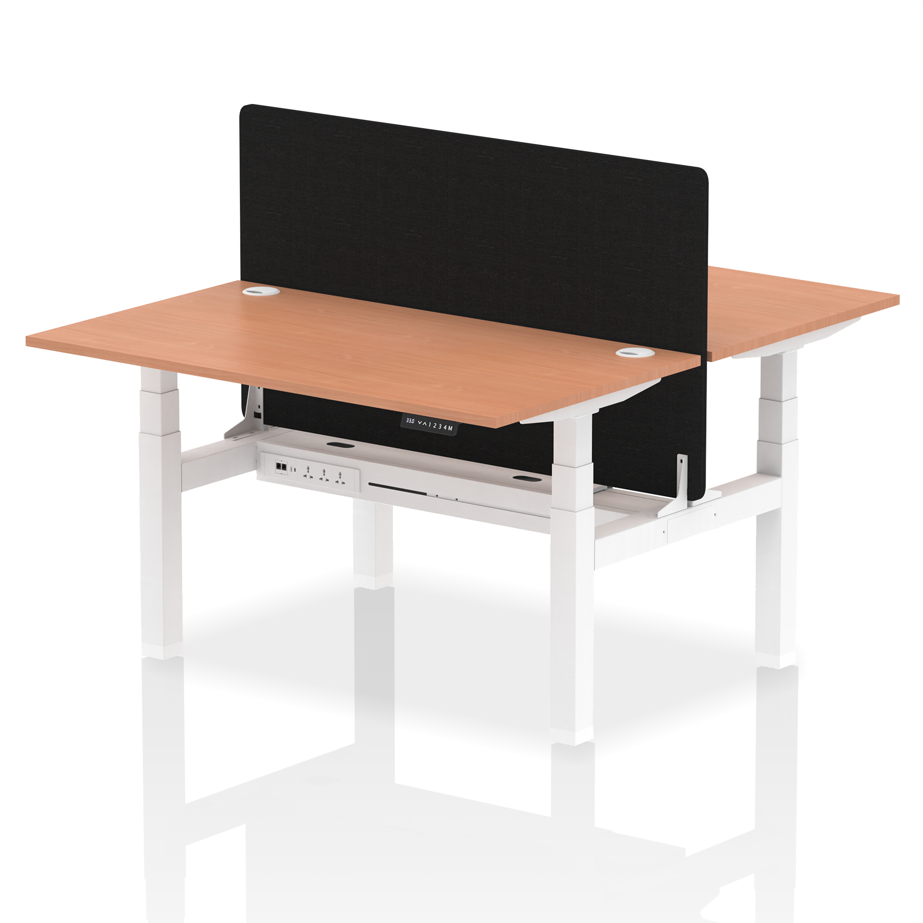 Air Back-to-Back Height Adjustable Bench Desk - 2 Person with Black Straight Screen - Ergometric