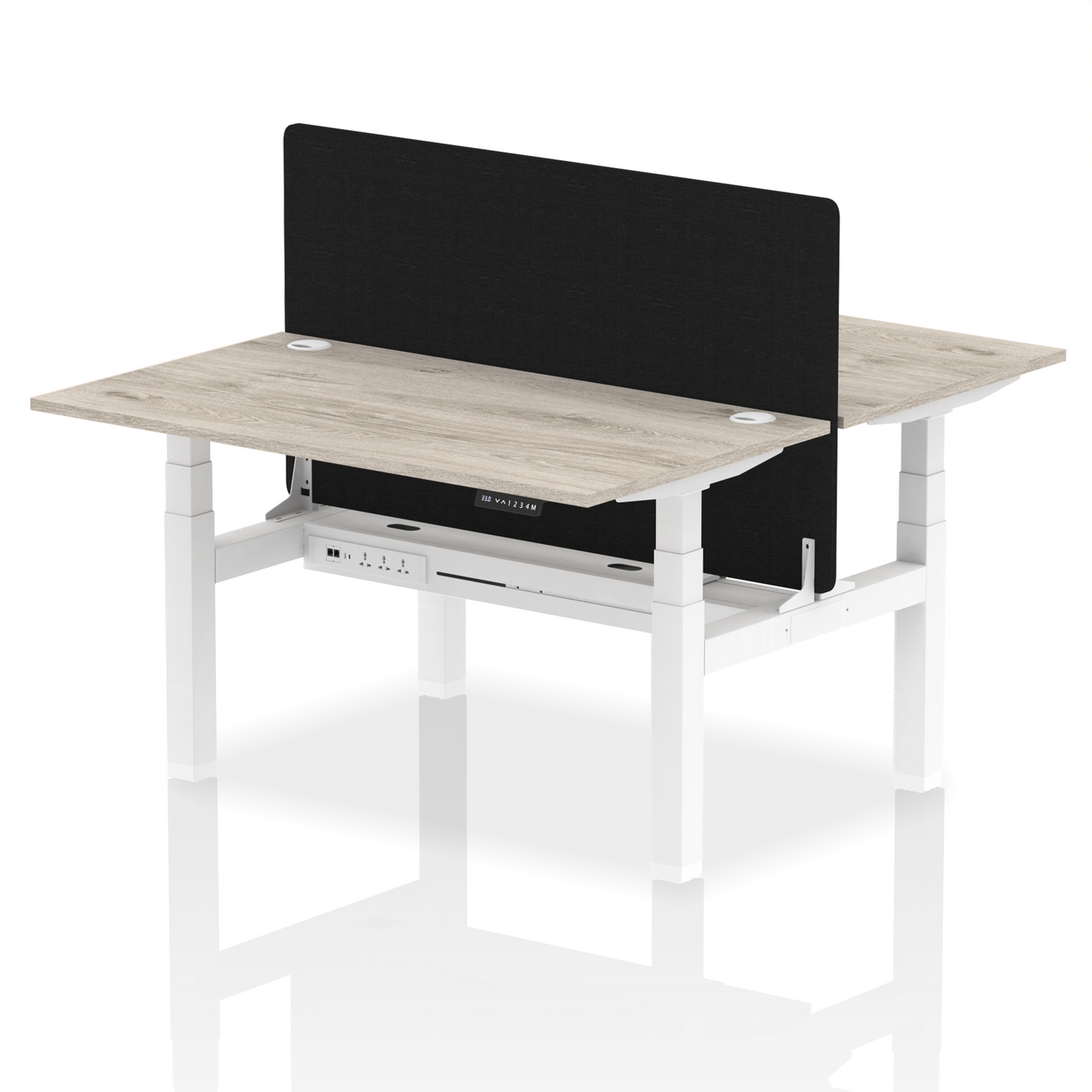Air Back-to-Back Height Adjustable Bench Desk - 2 Person with Black Straight Screen - Ergometric