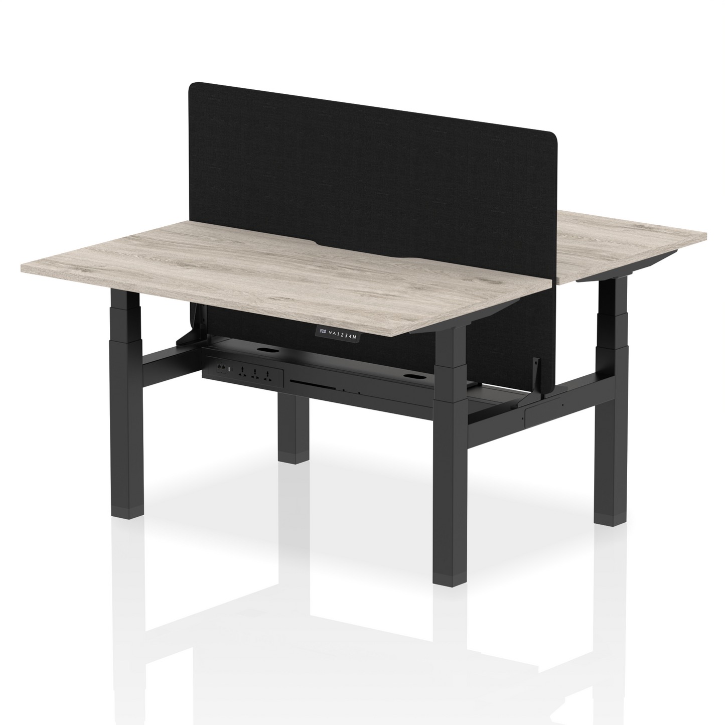 Air Back-to-Back Scalloped Edge Height Adjustable Bench Desk - 2 Person with Black Straight Screen - Ergometric