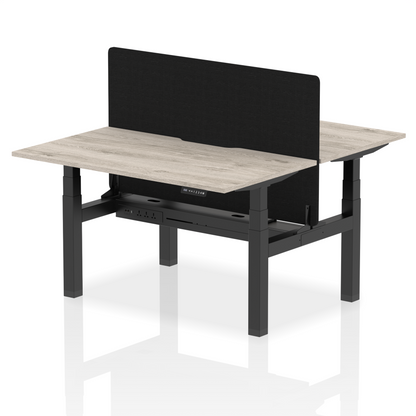 Air Back-to-Back Scalloped Edge Height Adjustable Bench Desk - 2 Person with Black Straight Screen - Ergometric