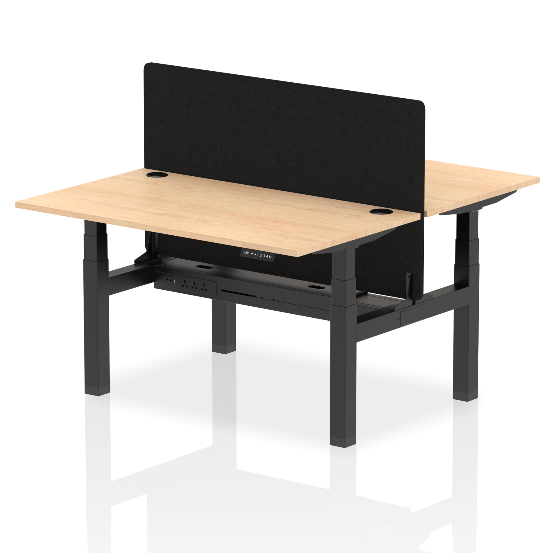 Air Back-to-Back Height Adjustable Bench Desk - 2 Person with Black Straight Screen - Ergometric