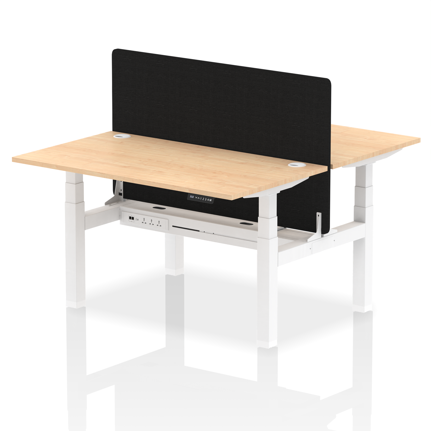 Air Back-to-Back Height Adjustable Bench Desk - 2 Person with Black Straight Screen - Ergometric