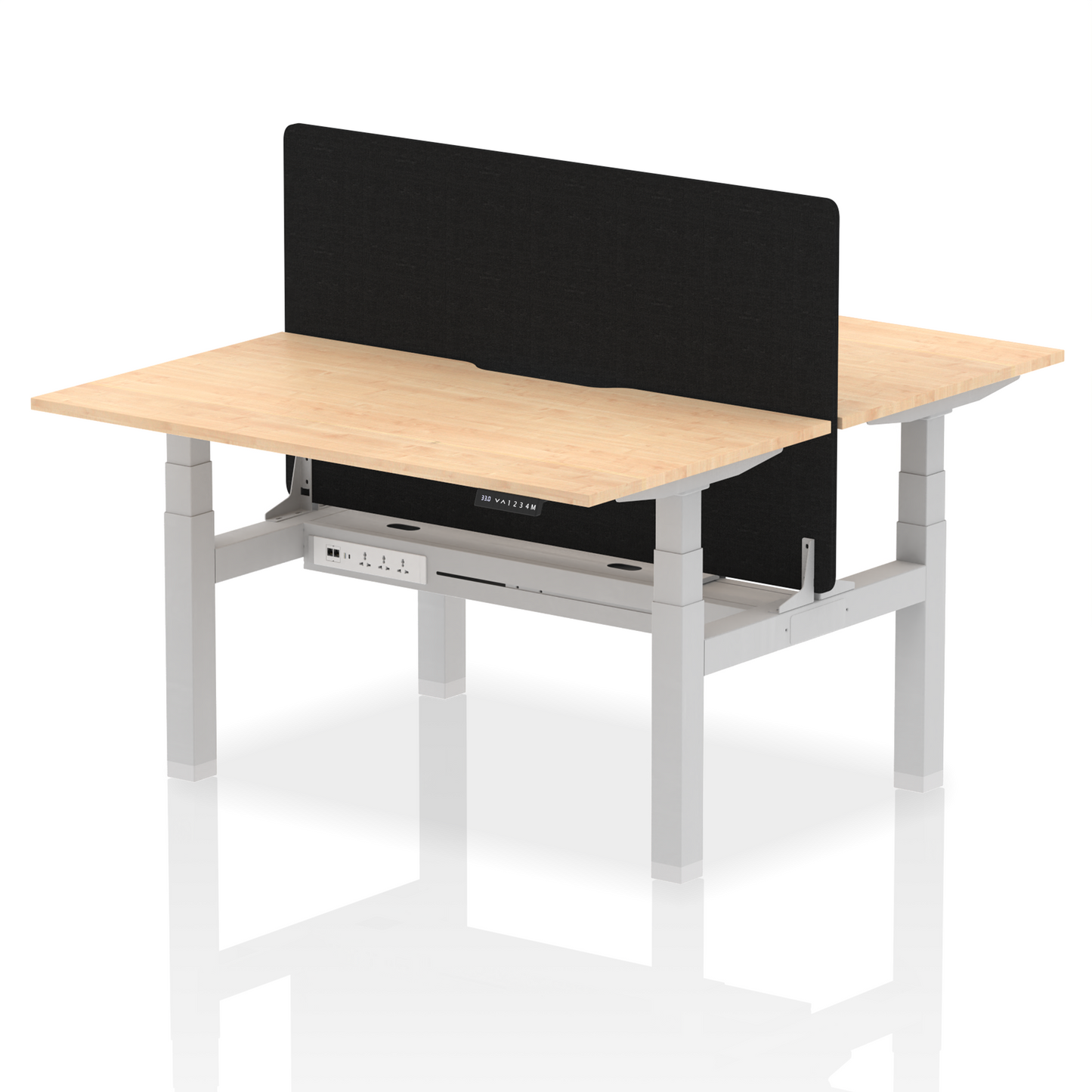 Air Back-to-Back Scalloped Edge Height Adjustable Bench Desk - 2 Person with Black Straight Screen - Ergometric