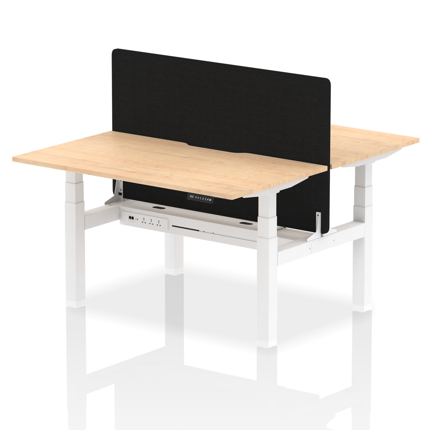 Air Back-to-Back Scalloped Edge Height Adjustable Bench Desk - 2 Person with Black Straight Screen - Ergometric