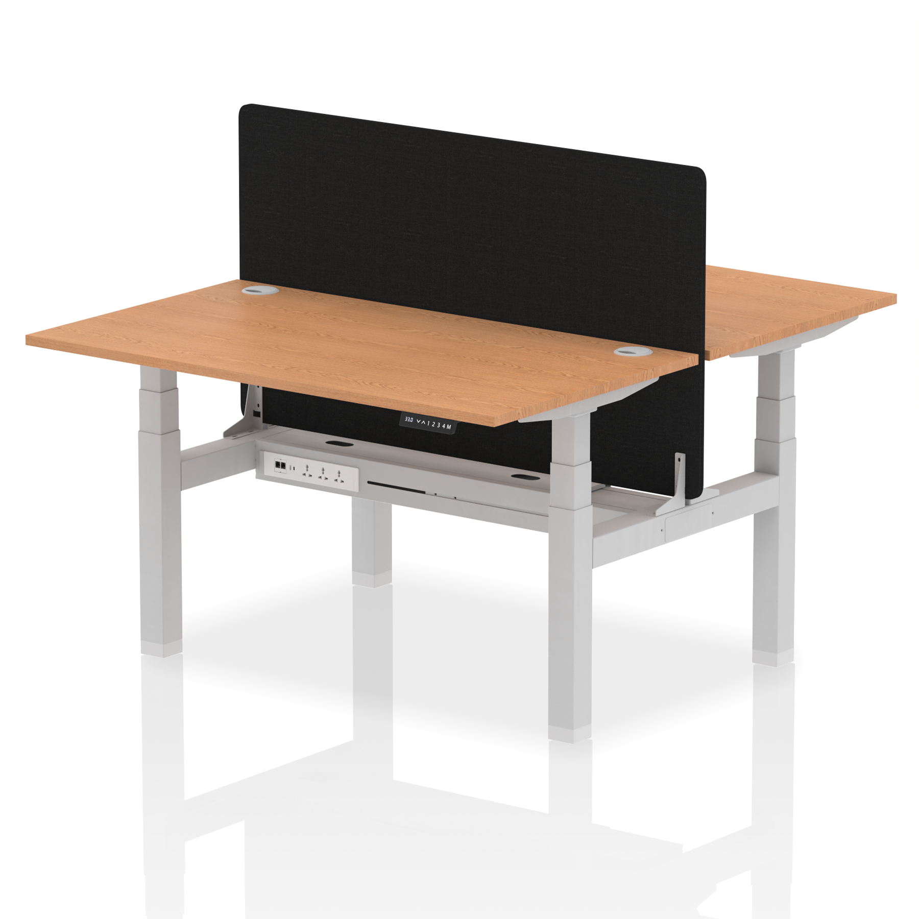 Air Back-to-Back Height Adjustable Bench Desk - 2 Person with Black Straight Screen - Ergometric