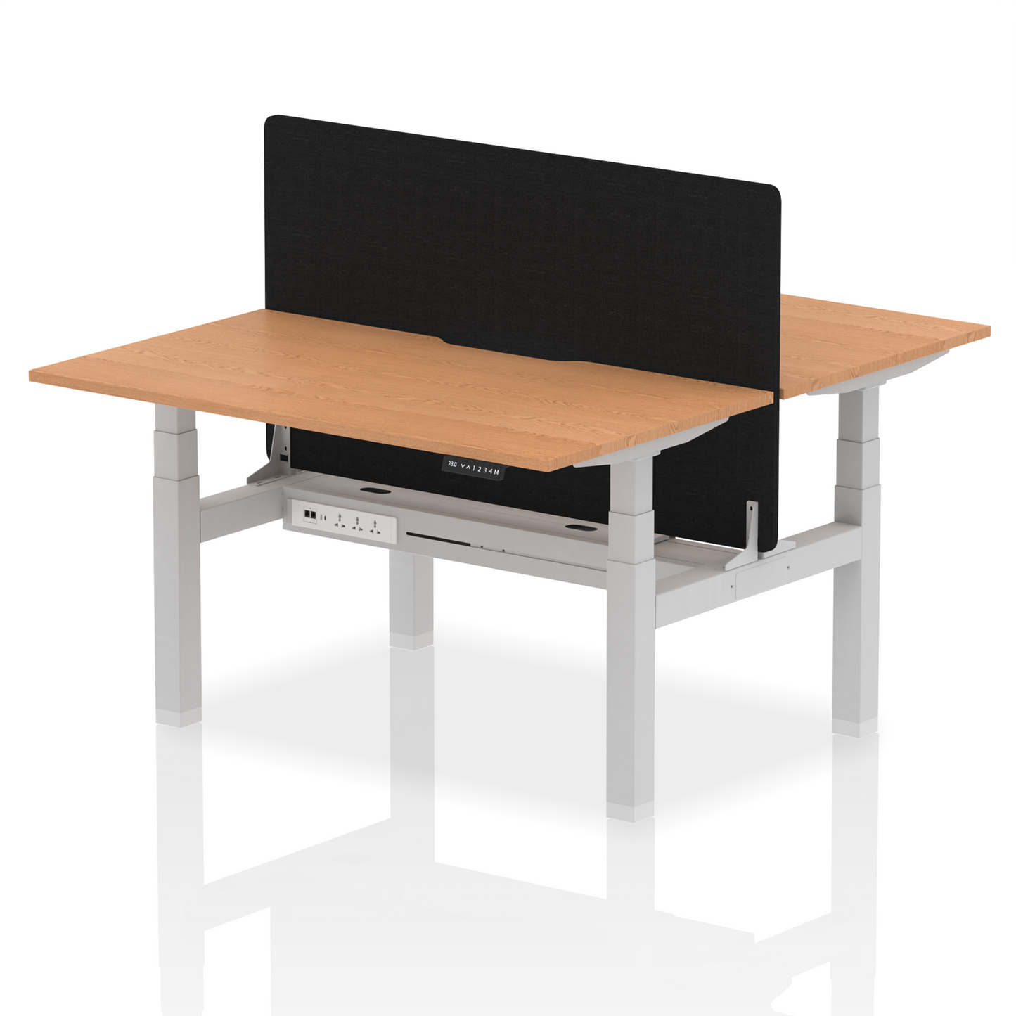 Air Back-to-Back Scalloped Edge Height Adjustable Bench Desk - 2 Person with Black Straight Screen - Ergometric