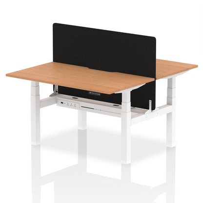 Air Back-to-Back Scalloped Edge Height Adjustable Bench Desk - 2 Person with Black Straight Screen - Ergometric