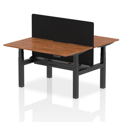 Air Back-to-Back Scalloped Edge Height Adjustable Bench Desk - 2 Person with Black Straight Screen - Ergometric