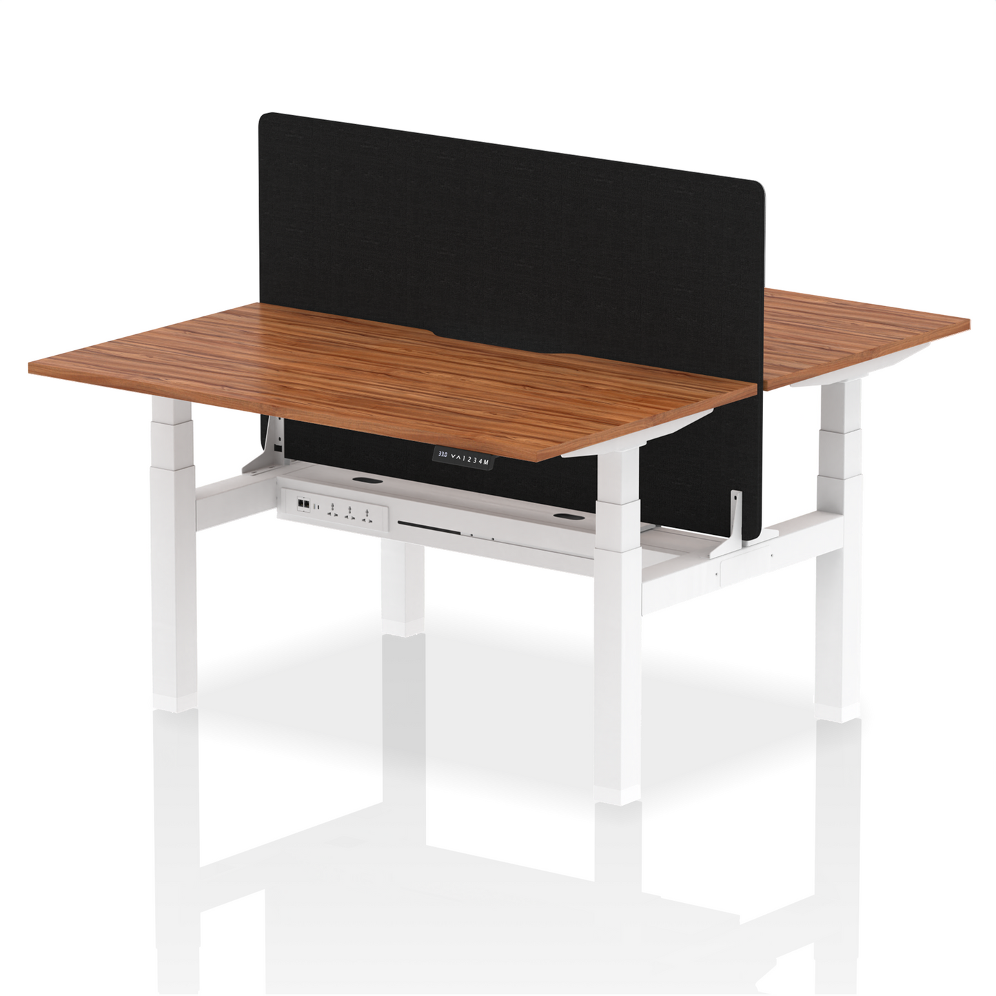Air Back-to-Back Scalloped Edge Height Adjustable Bench Desk - 2 Person with Black Straight Screen - Ergometric