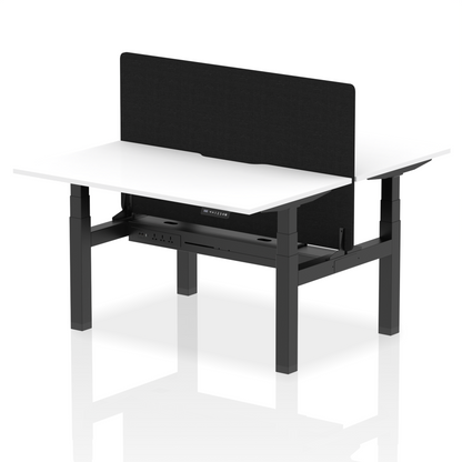 Air Back-to-Back Scalloped Edge Height Adjustable Bench Desk - 2 Person with Black Straight Screen - Ergometric