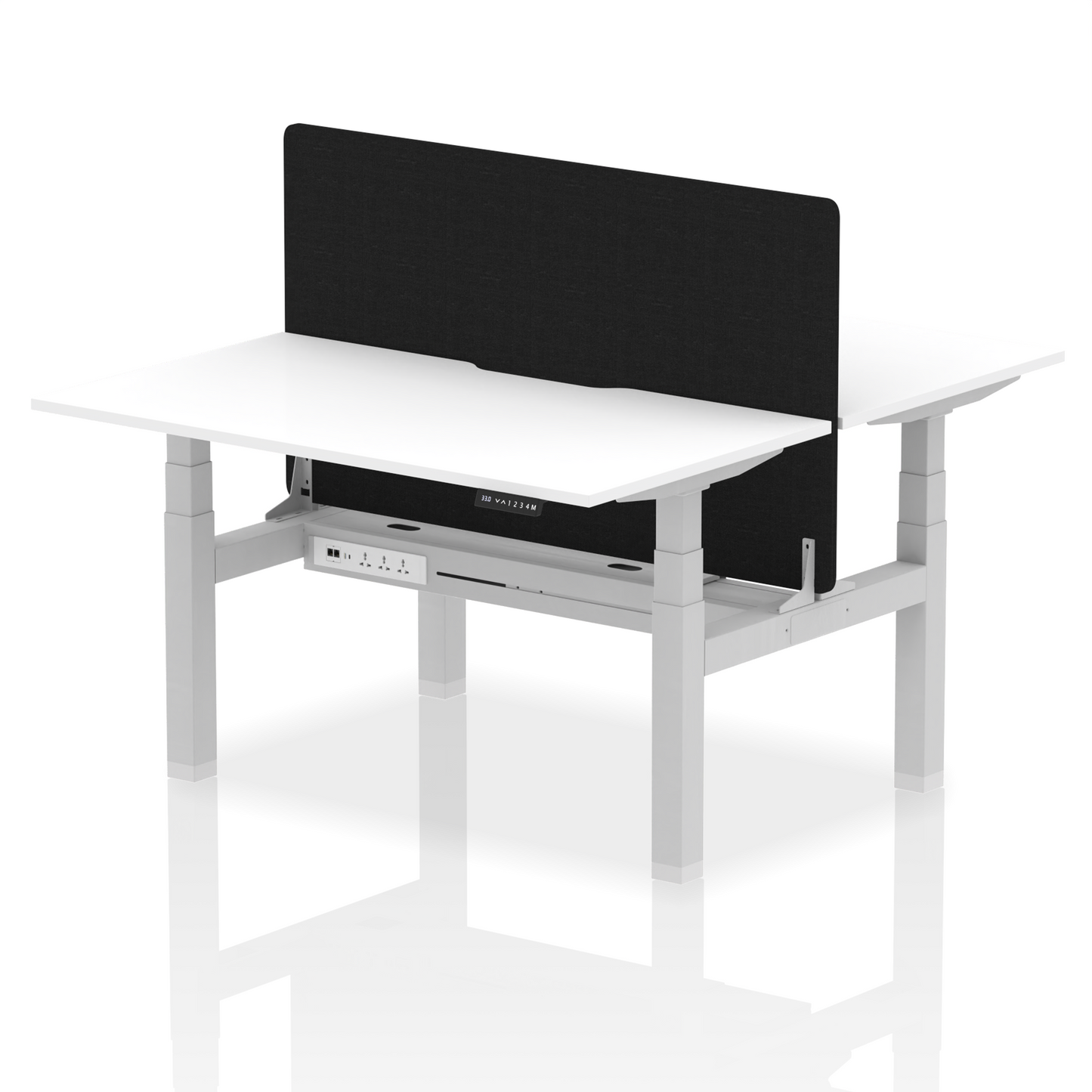 Air Back-to-Back Scalloped Edge Height Adjustable Bench Desk - 2 Person with Black Straight Screen - Ergometric